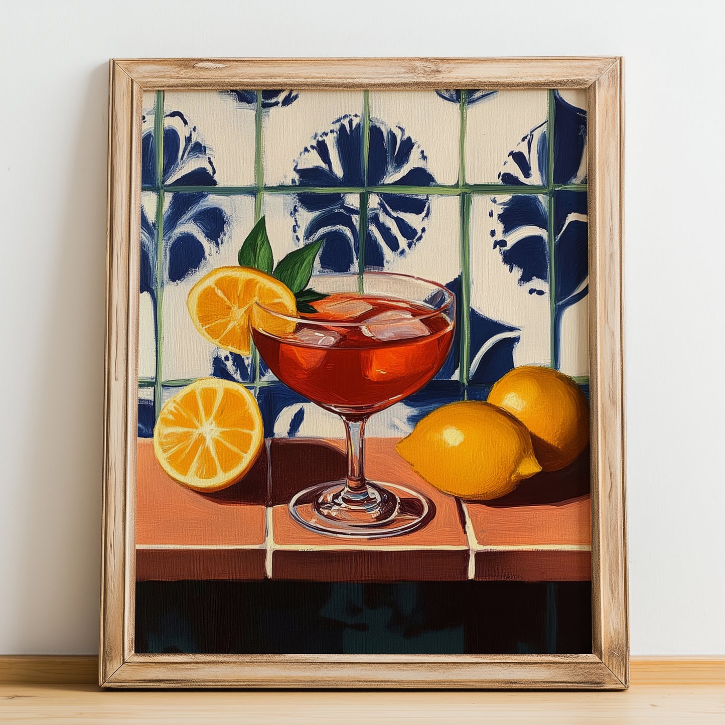 Bitter Rosso – Italian Cocktail Drink, Beach Bar Wall Art, no-text version framed in wood