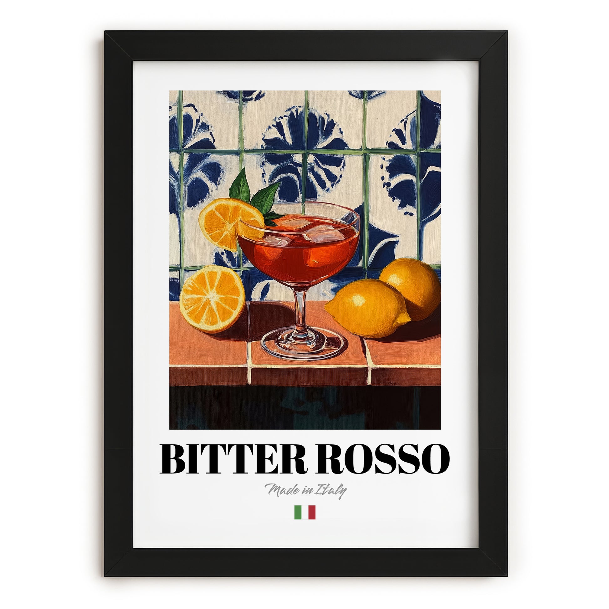 Bitter Rosso – Italian Cocktail Drink, Beach Bar Wall Art, in sleek black frame
