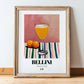 Bellini – Italian Cocktail Drink, Beach Bar Illustration, in wooden frame leaning on the floor