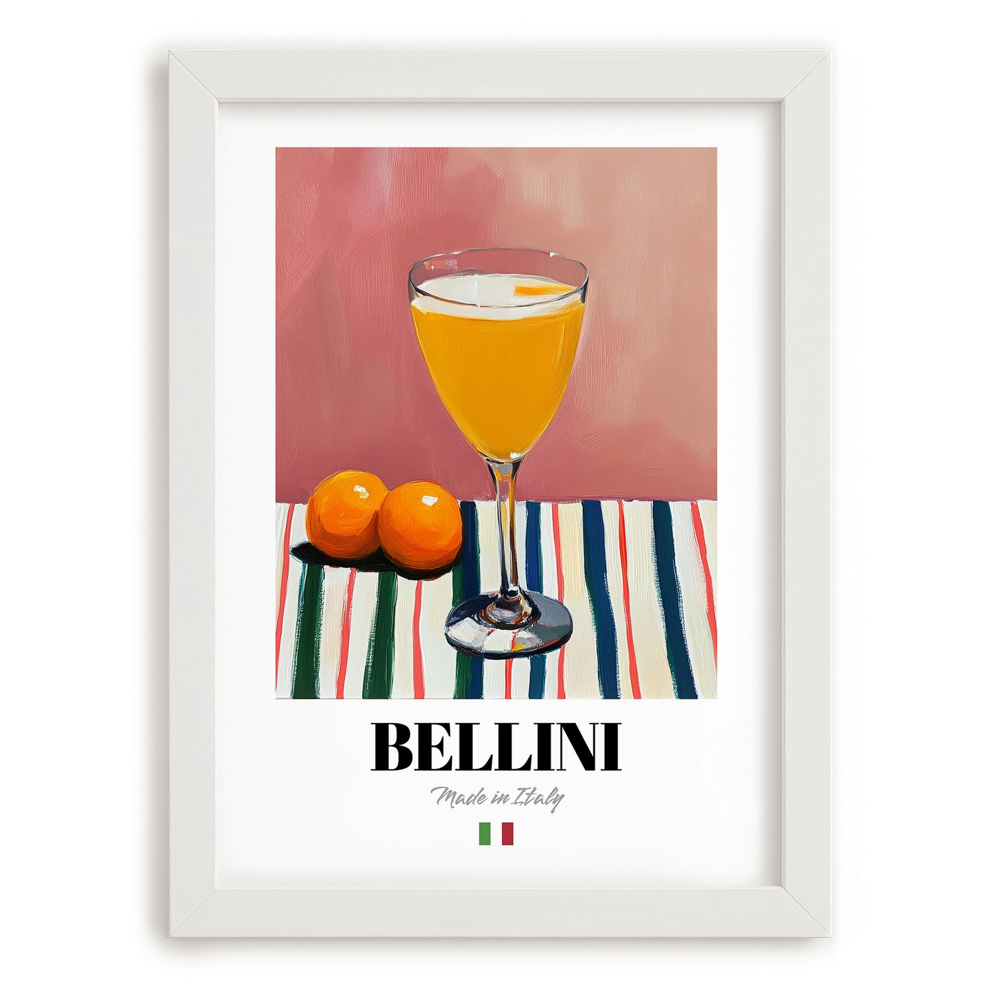 Bellini – Italian Cocktail Drink, Beach Bar Illustration, placed in minimal white frame