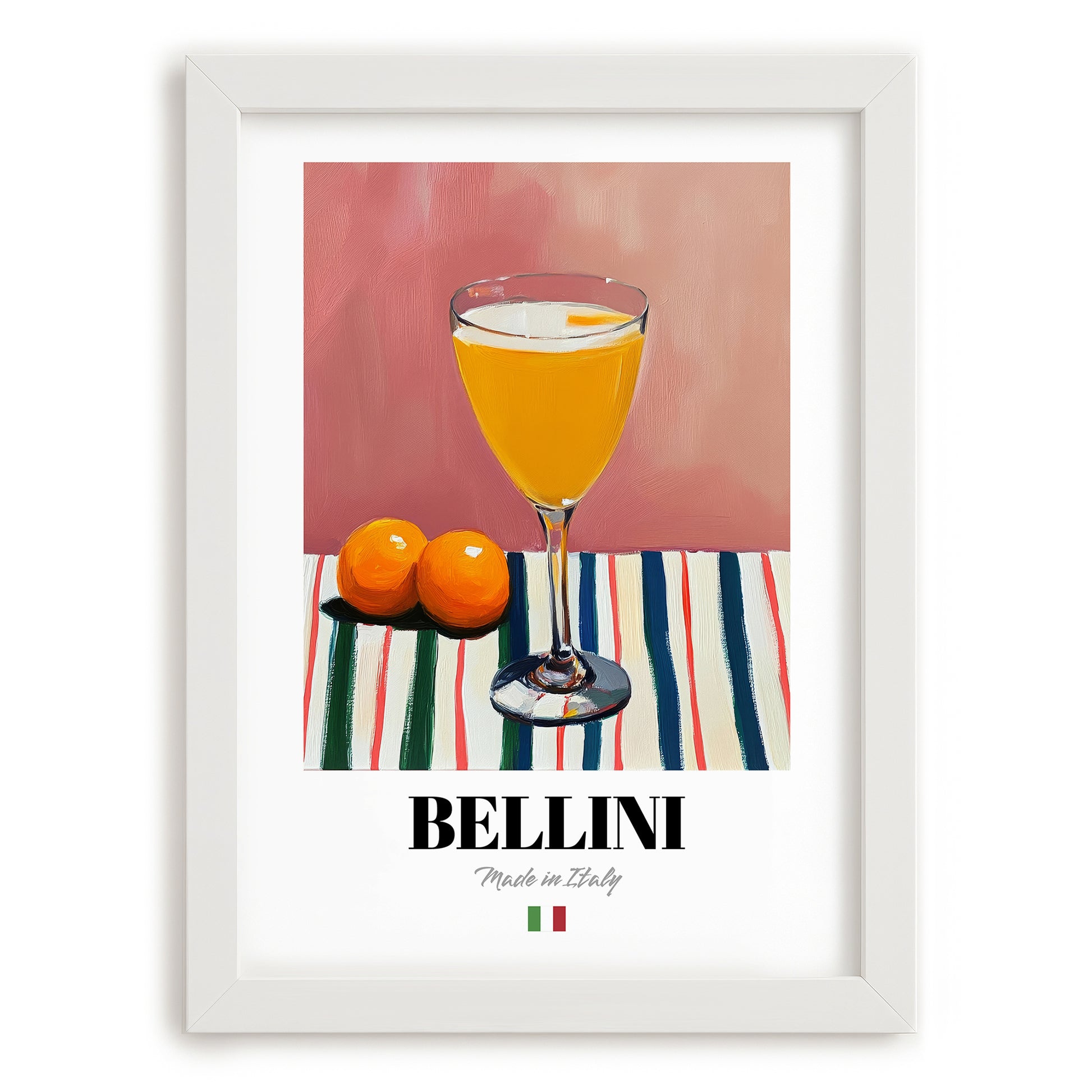 Bellini – Italian Cocktail Drink, Beach Bar Illustration, placed in minimal white frame