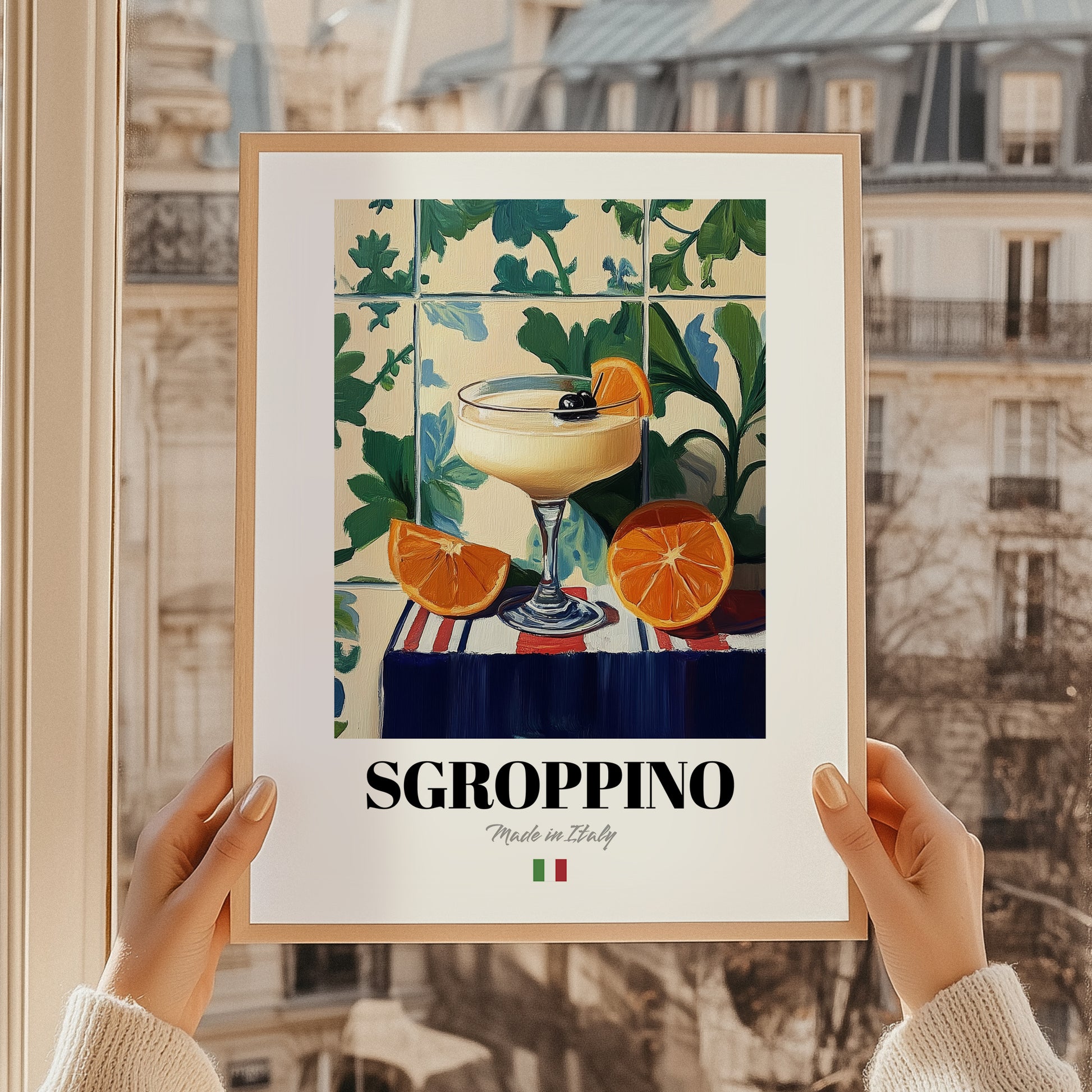 Sgroppino – Italian Cocktail Drink, Beach Bar Print, styled in a charming Paris street view