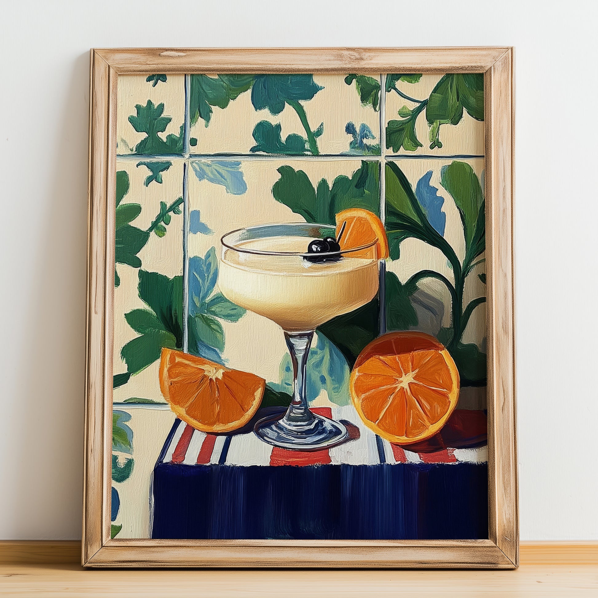 Sgroppino – Italian Cocktail Drink, Beach Bar Print, no-text version framed in wood