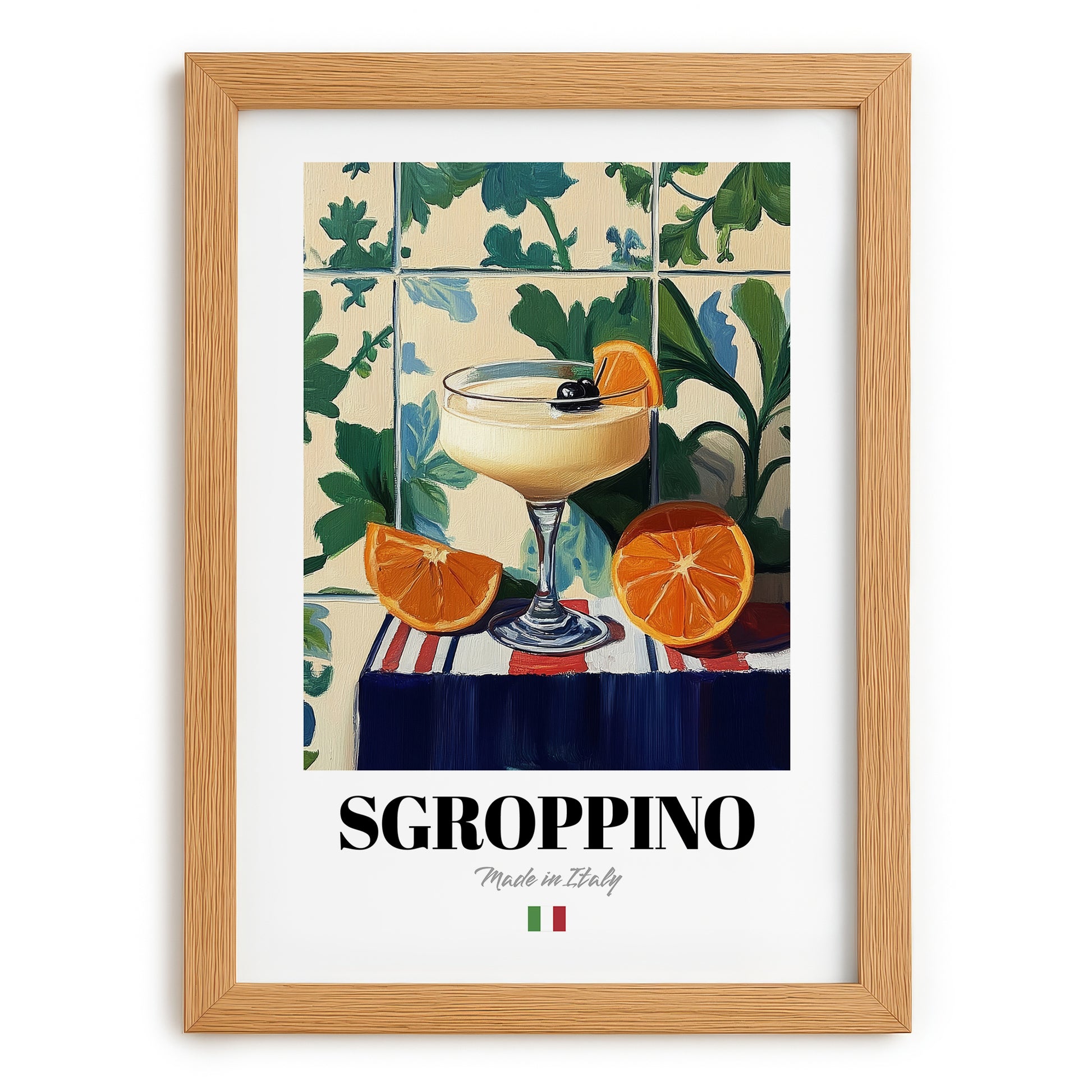 Sgroppino – Italian Cocktail Drink, Beach Bar Print, set in oak frame