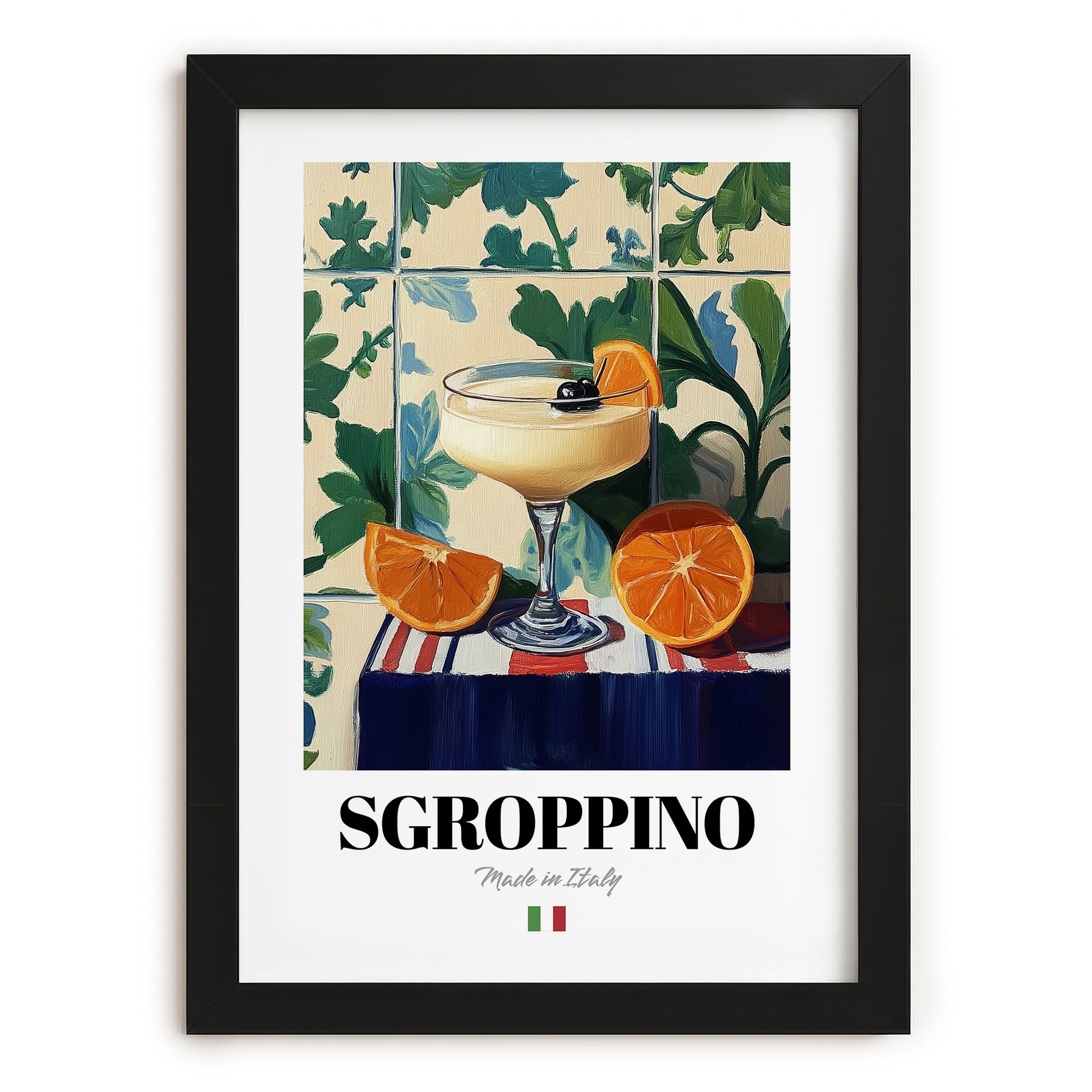 Sgroppino – Italian Cocktail Drink, Beach Bar Print, in sleek black frame