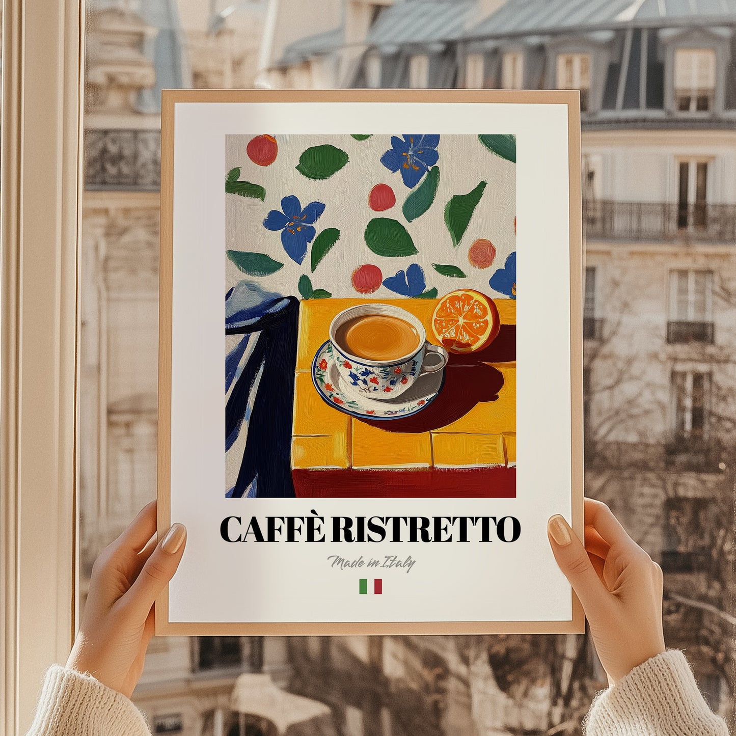 Caffè Ristretto – Italian Coffee, Street Café Poster, styled in a charming Paris street view