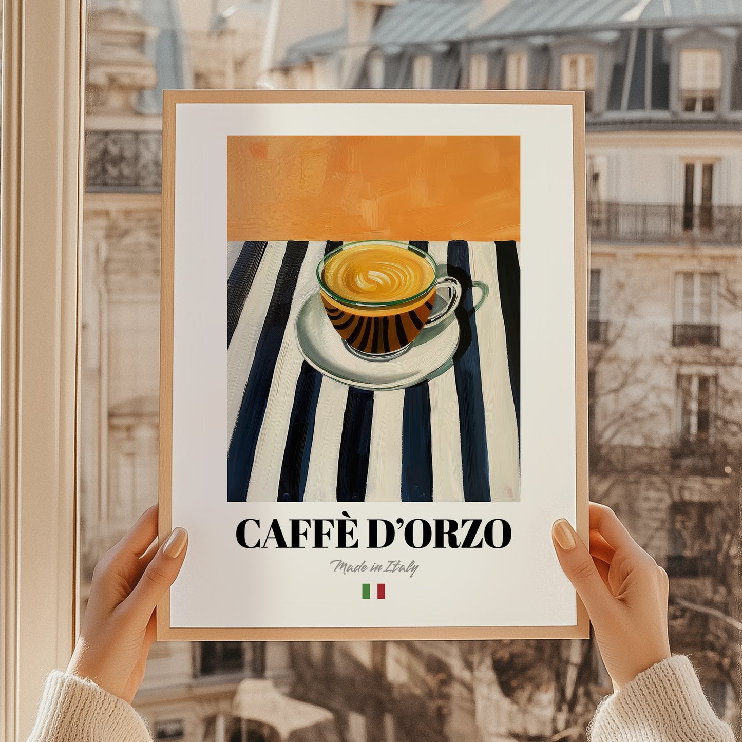 Caffè d'Orzo – Italian Coffee, Café Art, styled in a charming Paris street view