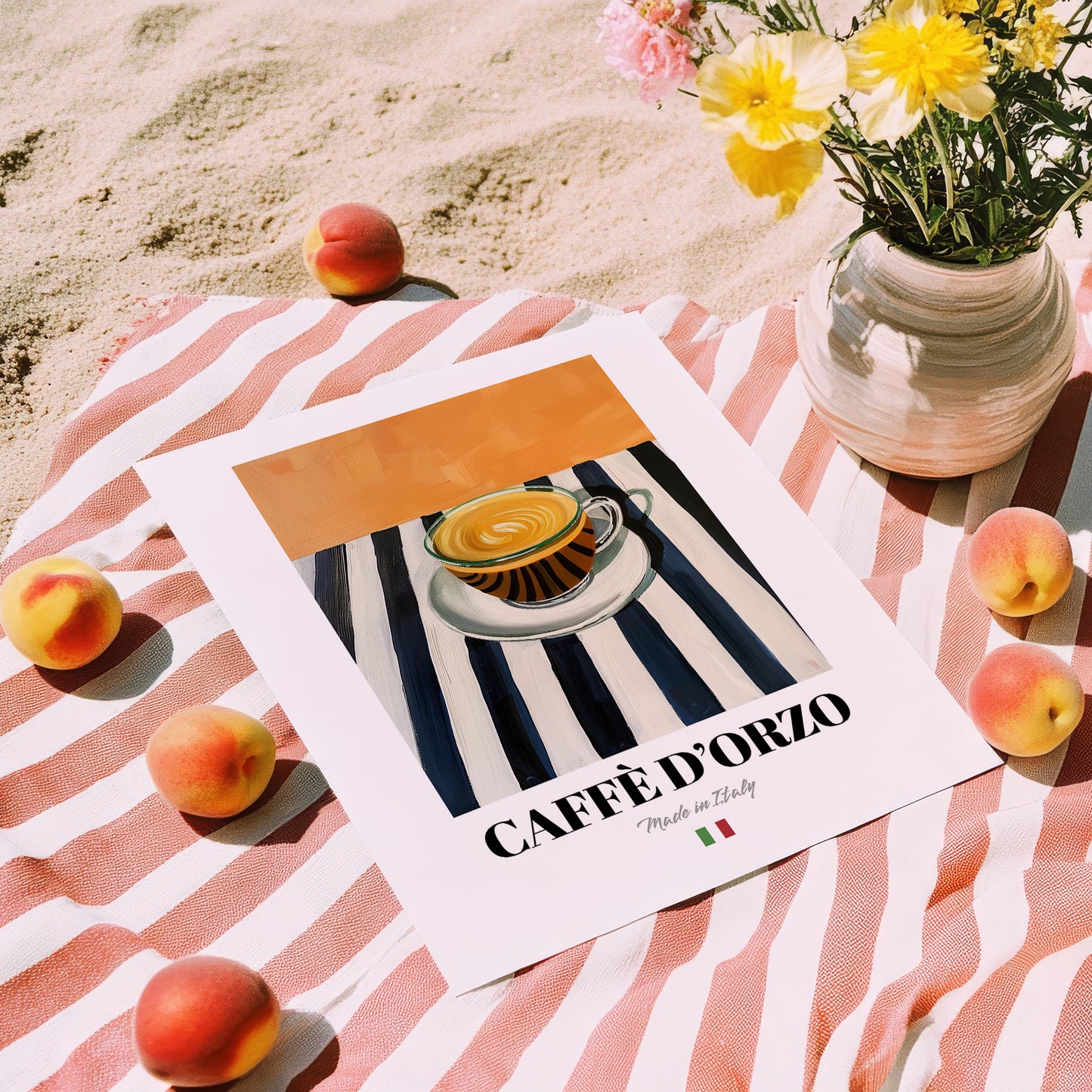 Caffè d'Orzo – Italian Coffee, Café Art, unframed on coastal sand
