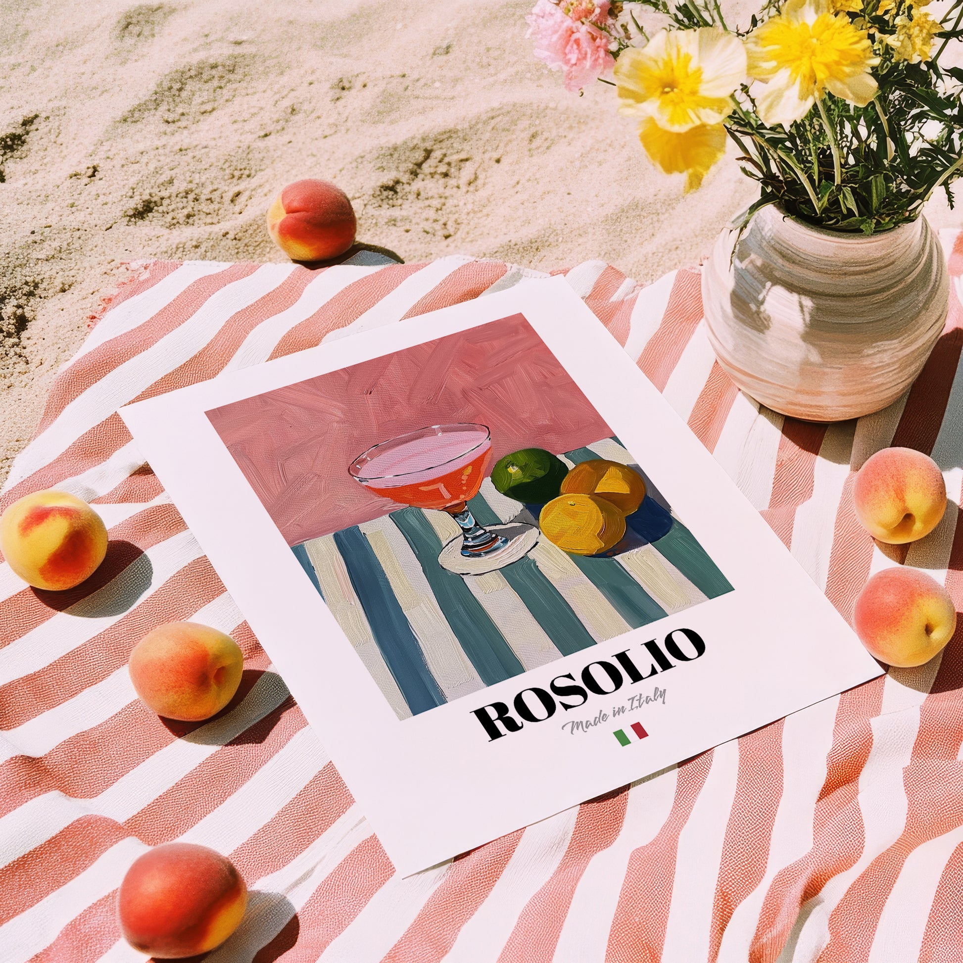 Rosolio – Italian Liqueur Drink, Rooftop Terrace Poster, unframed on coastal sand