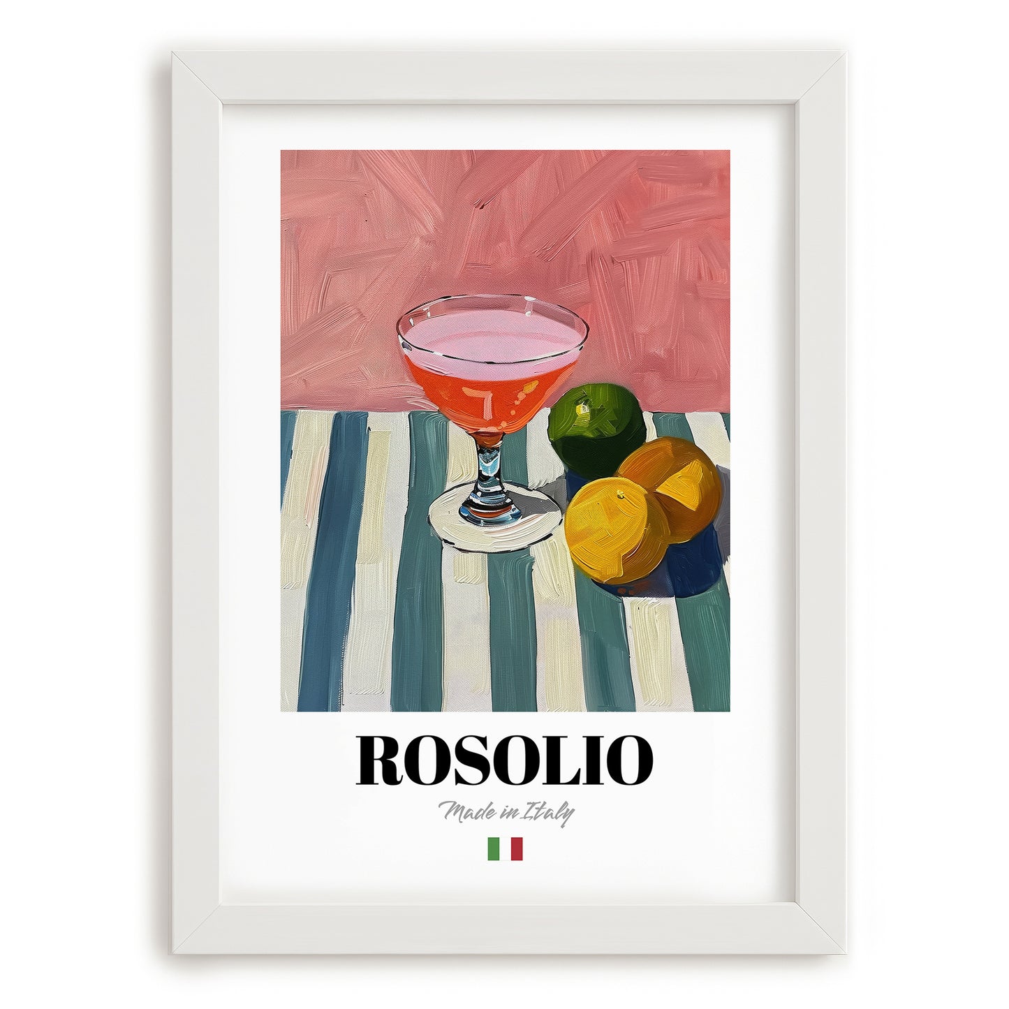 Rosolio – Italian Liqueur Drink, Rooftop Terrace Poster, placed in minimal white frame
