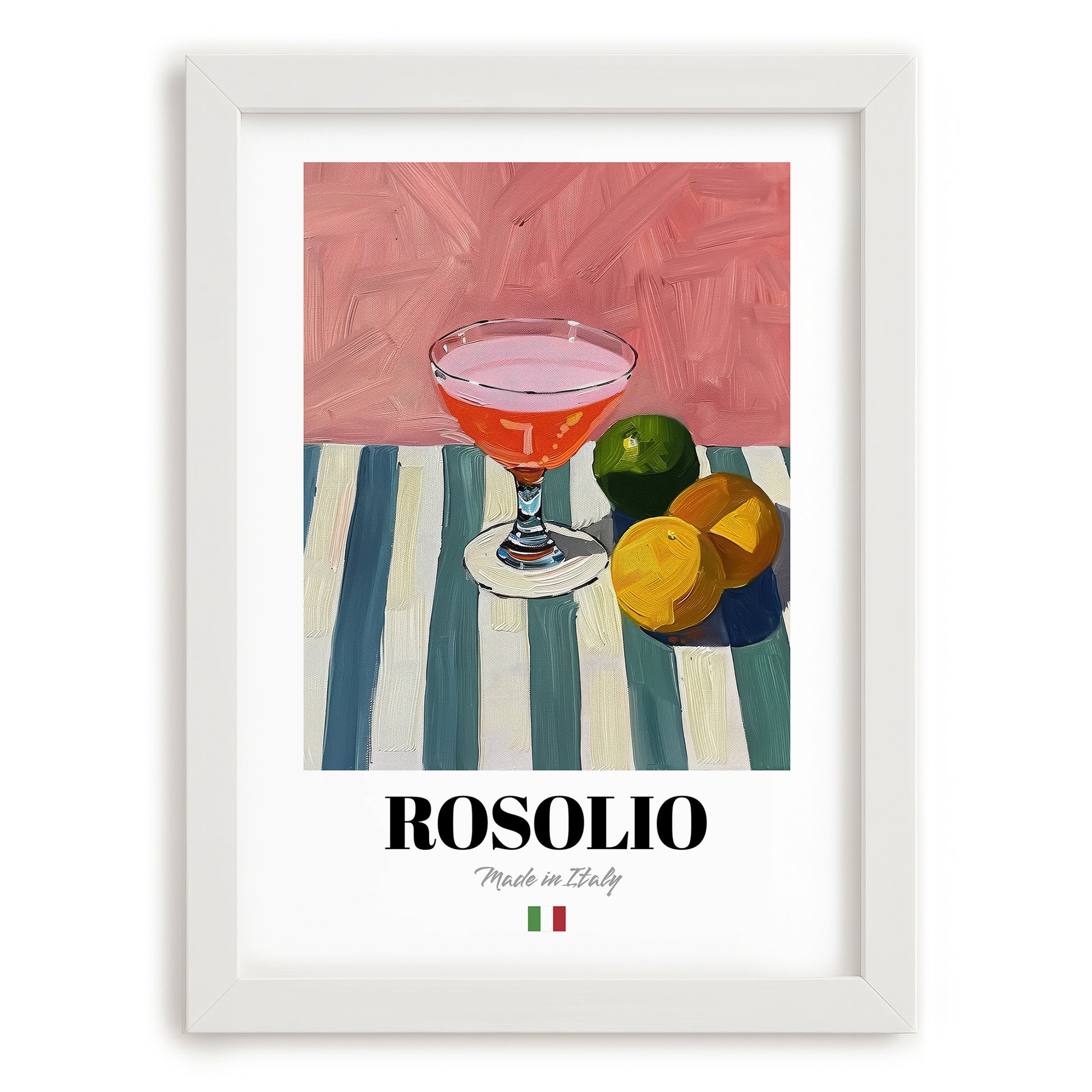Rosolio – Italian Liqueur Drink, Rooftop Terrace Poster, placed in minimal white frame
