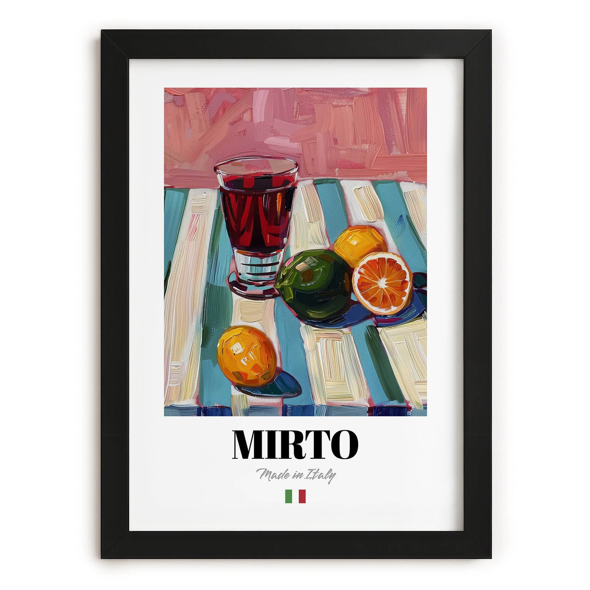 Mirto – Italian Liqueur Drink, Sky Bar Illustration, in sleek black frame