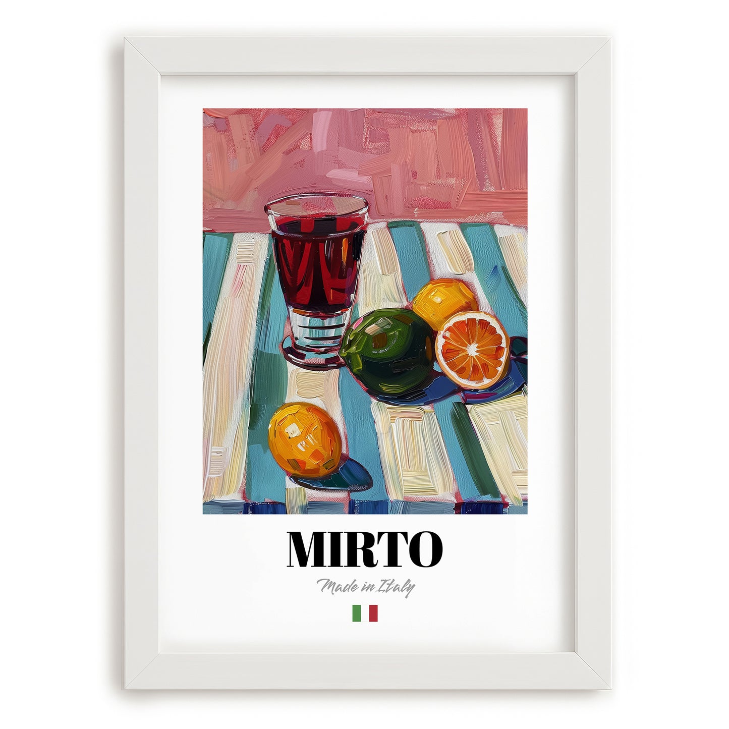 Mirto – Italian Liqueur Drink, Sky Bar Illustration, placed in minimal white frame