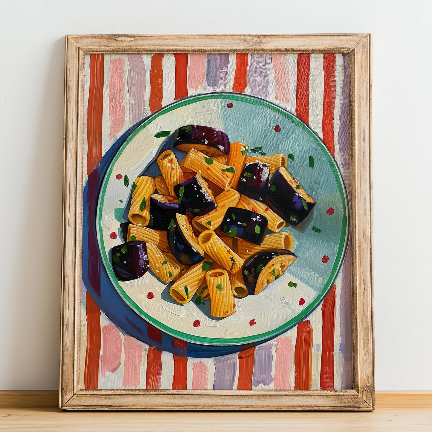 Pasta alla Norma – Italian Pasta, Ristorante Poster, no-text version framed in wood