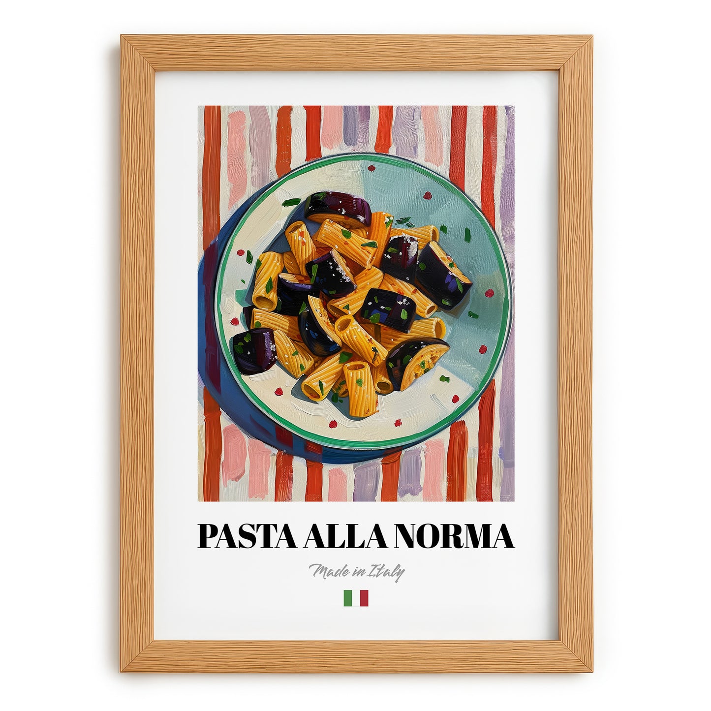 Pasta alla Norma – Italian Pasta, Ristorante Poster, set in oak frame