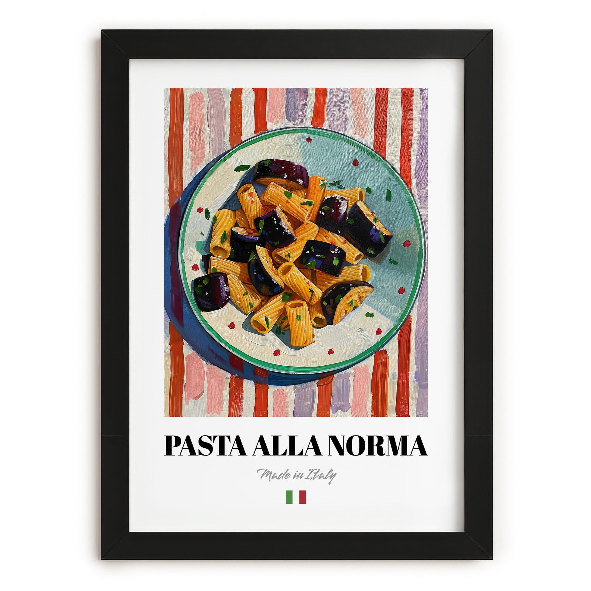 Pasta alla Norma – Italian Pasta, Ristorante Poster, in sleek black frame