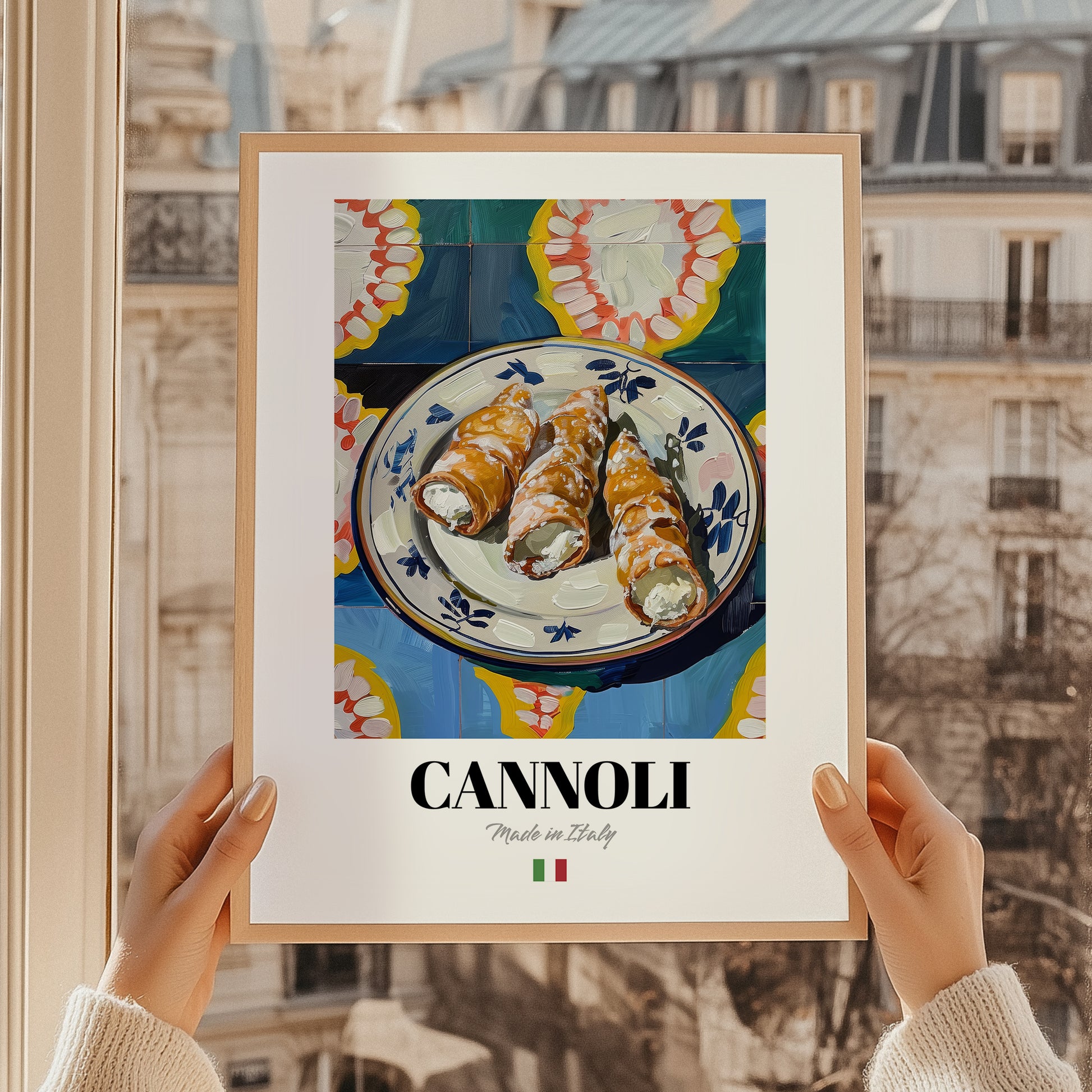 Cannoli – Italian Dessert Dish, Café Poster, styled in a charming Paris street view