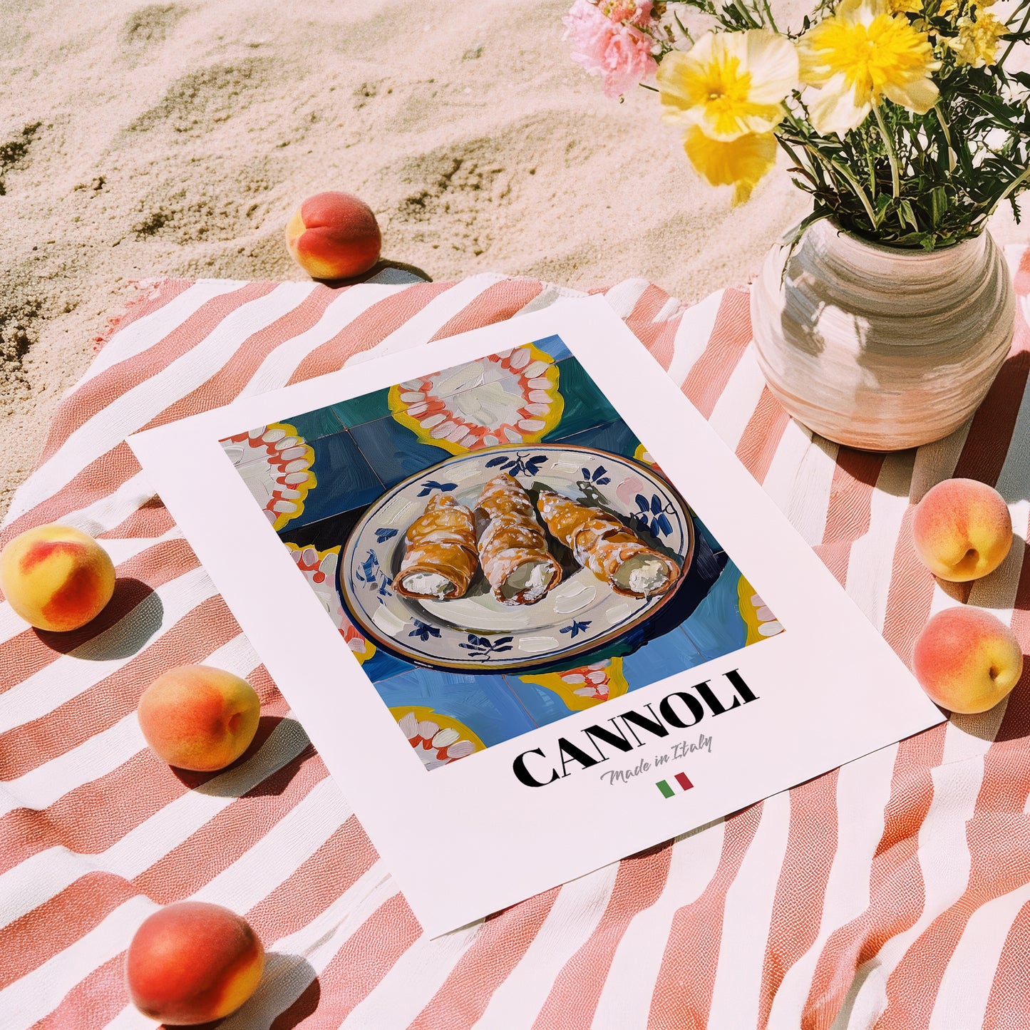 Cannoli – Italian Dessert Dish, Café Poster, unframed on coastal sand