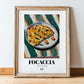 Focaccia – Italian Bread Dish, Food Bar Art, in wooden frame leaning on the floor
