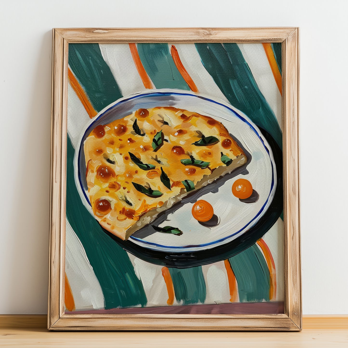 Focaccia – Italian Bread Dish, Food Bar Art, no-text version framed in wood