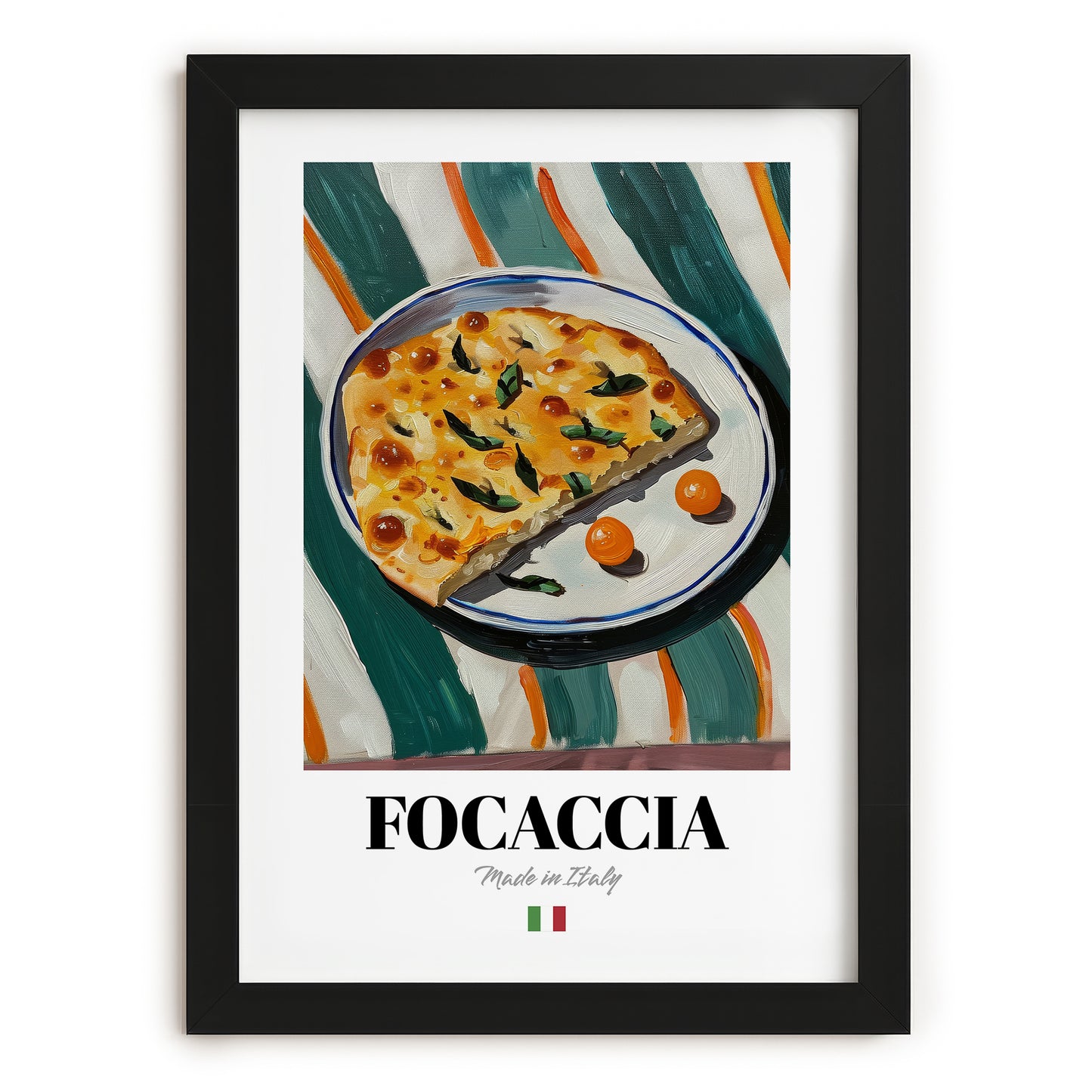 Focaccia – Italian Bread Dish, Food Bar Art, in sleek black frame