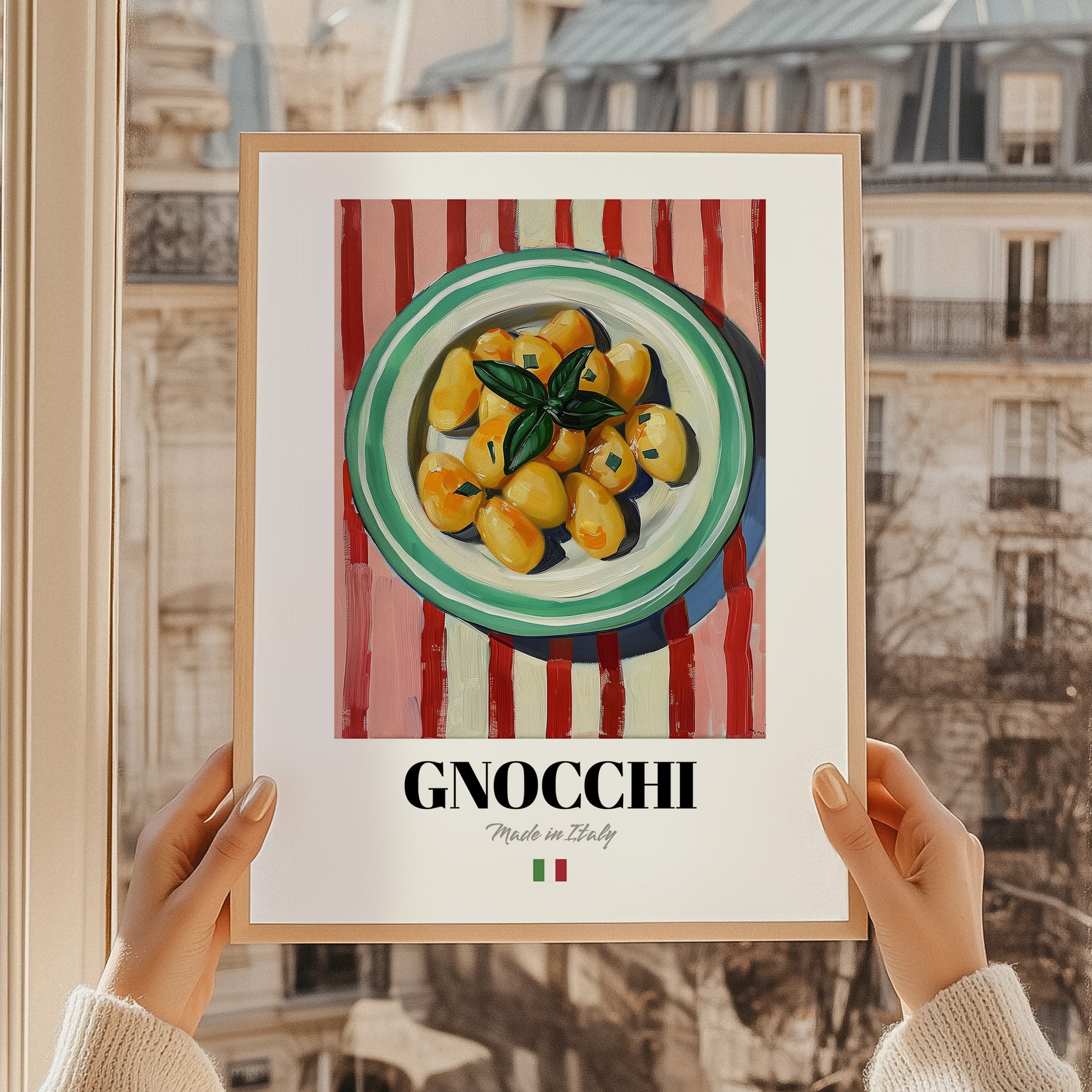 Gnocchi – Italian Pasta, Trattoria Still Life, styled in a charming Paris street view