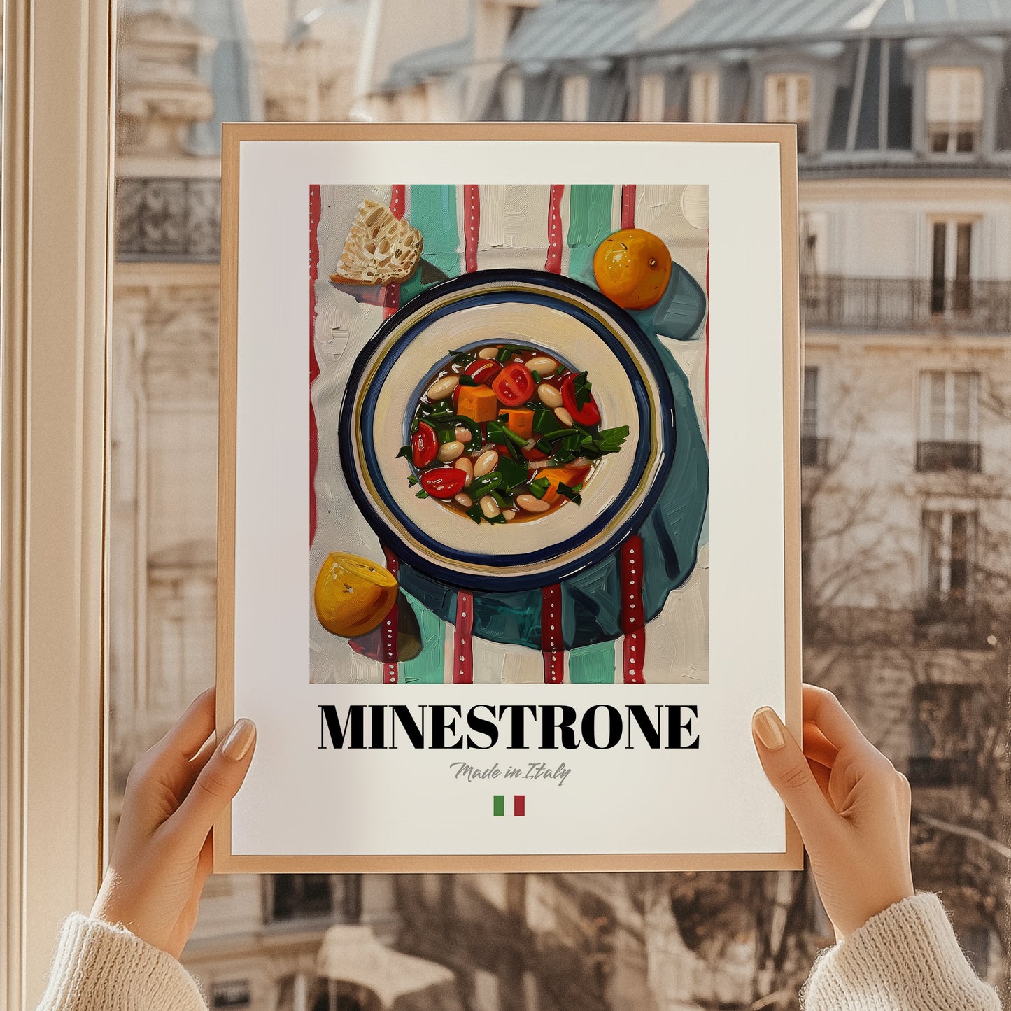 Minestrone – Italian Soup Dish, Café Still Life, styled in a charming Paris street view
