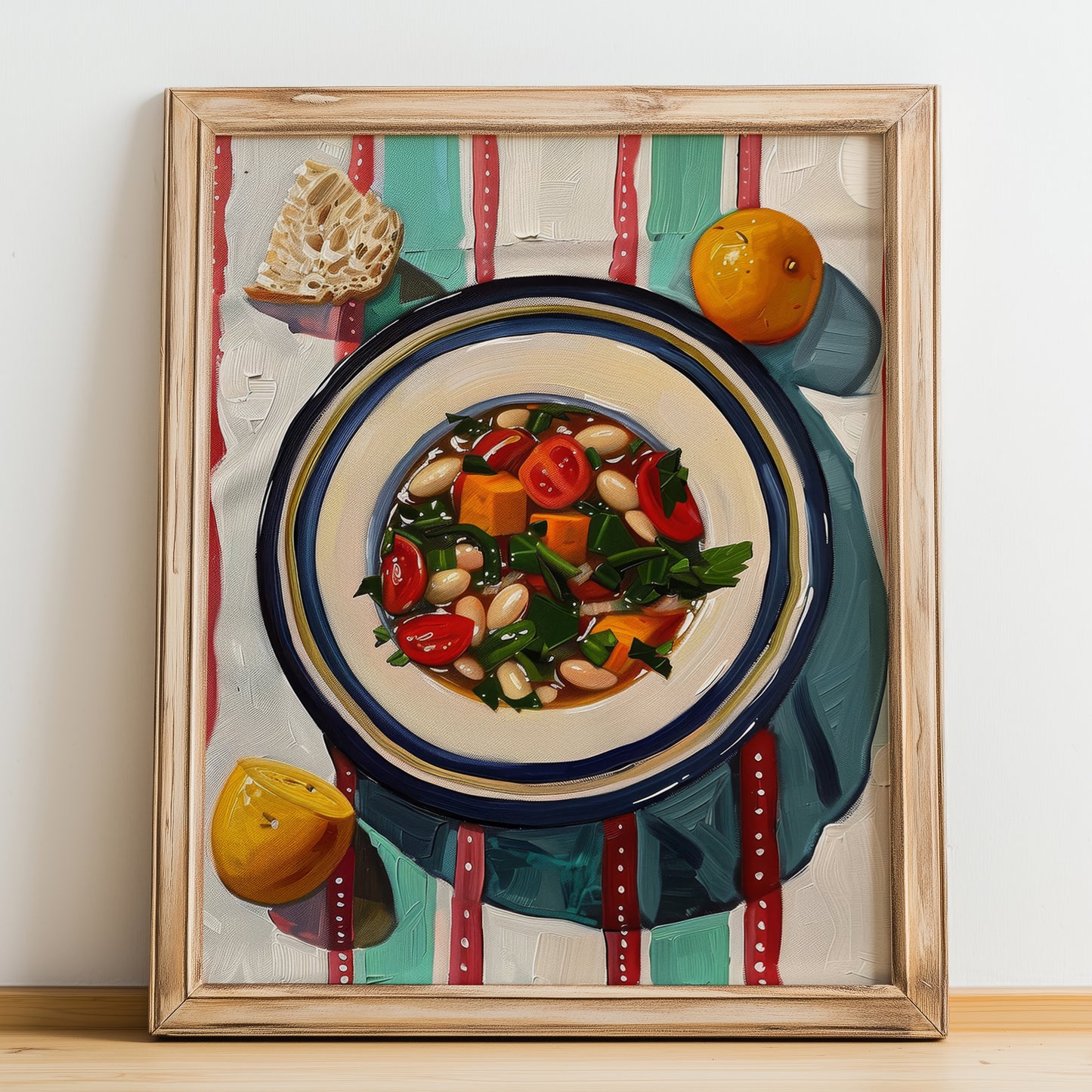 Minestrone – Italian Soup Dish, Café Still Life, no-text version framed in wood