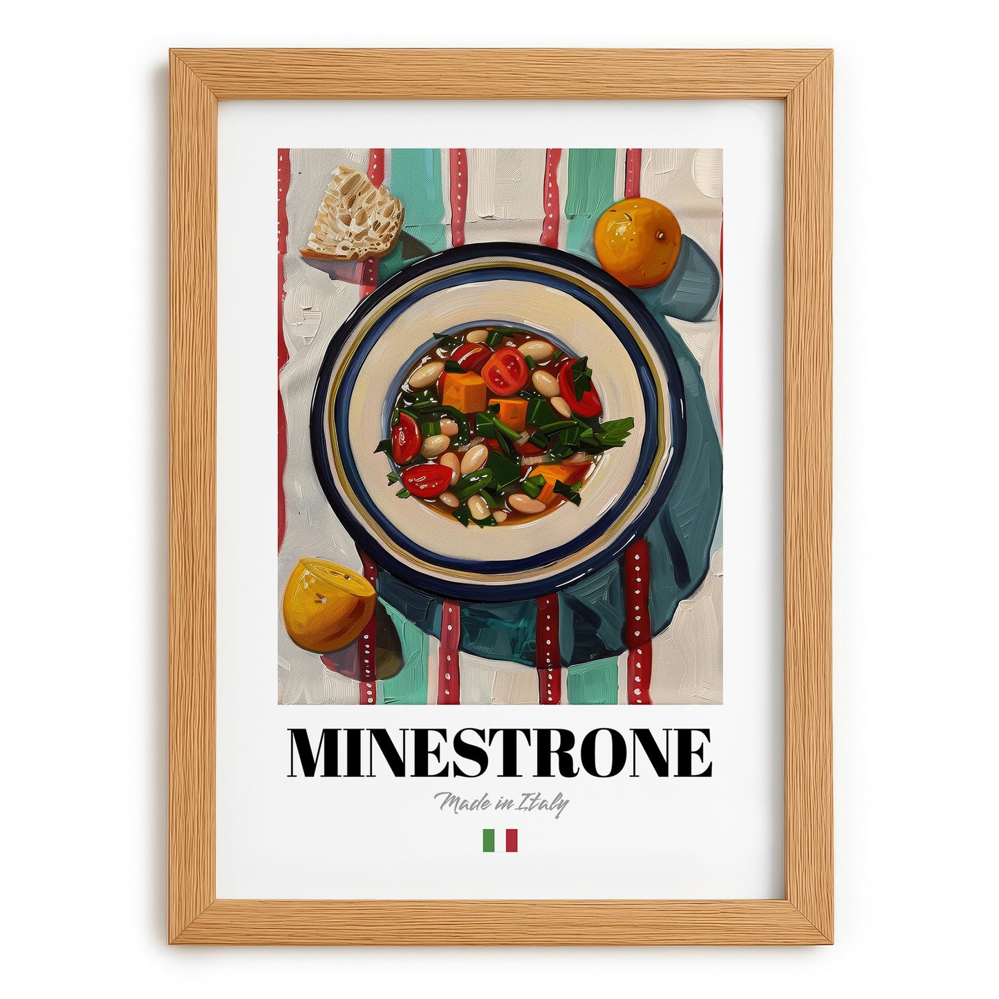 Minestrone – Italian Soup Dish, Café Still Life, set in oak frame