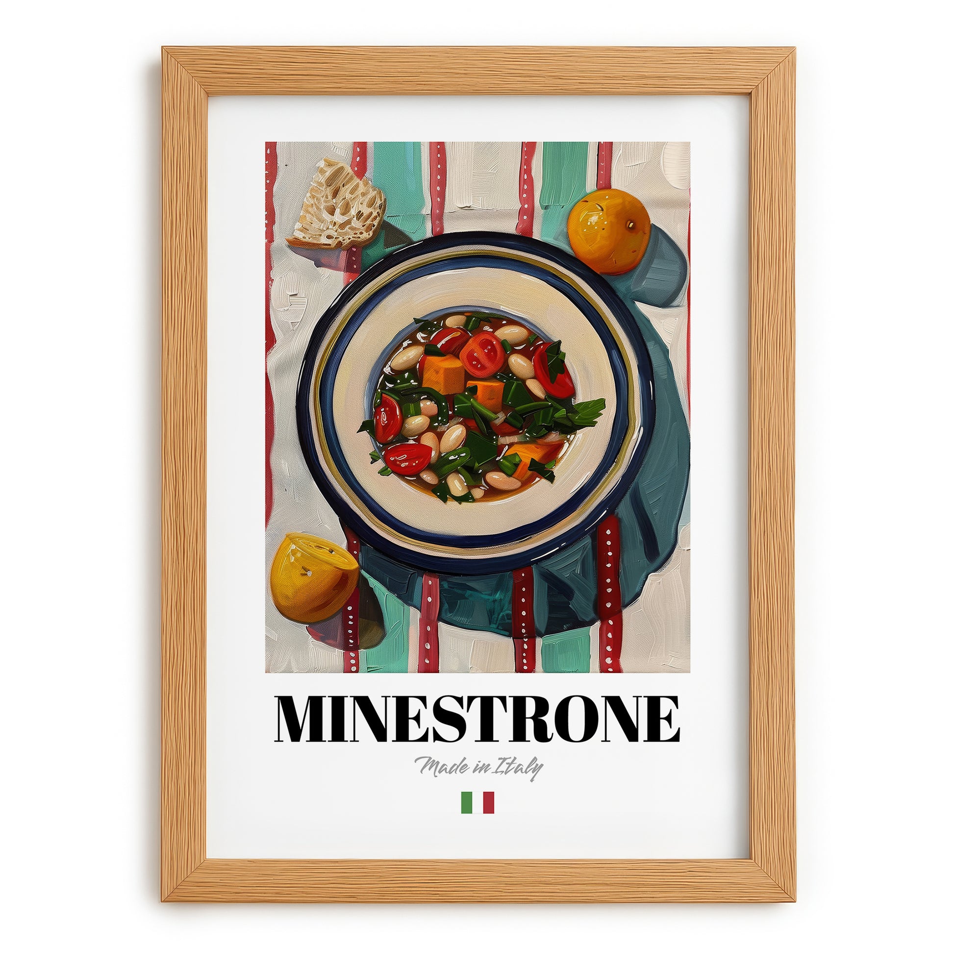 Minestrone – Italian Soup Dish, Café Still Life, set in oak frame