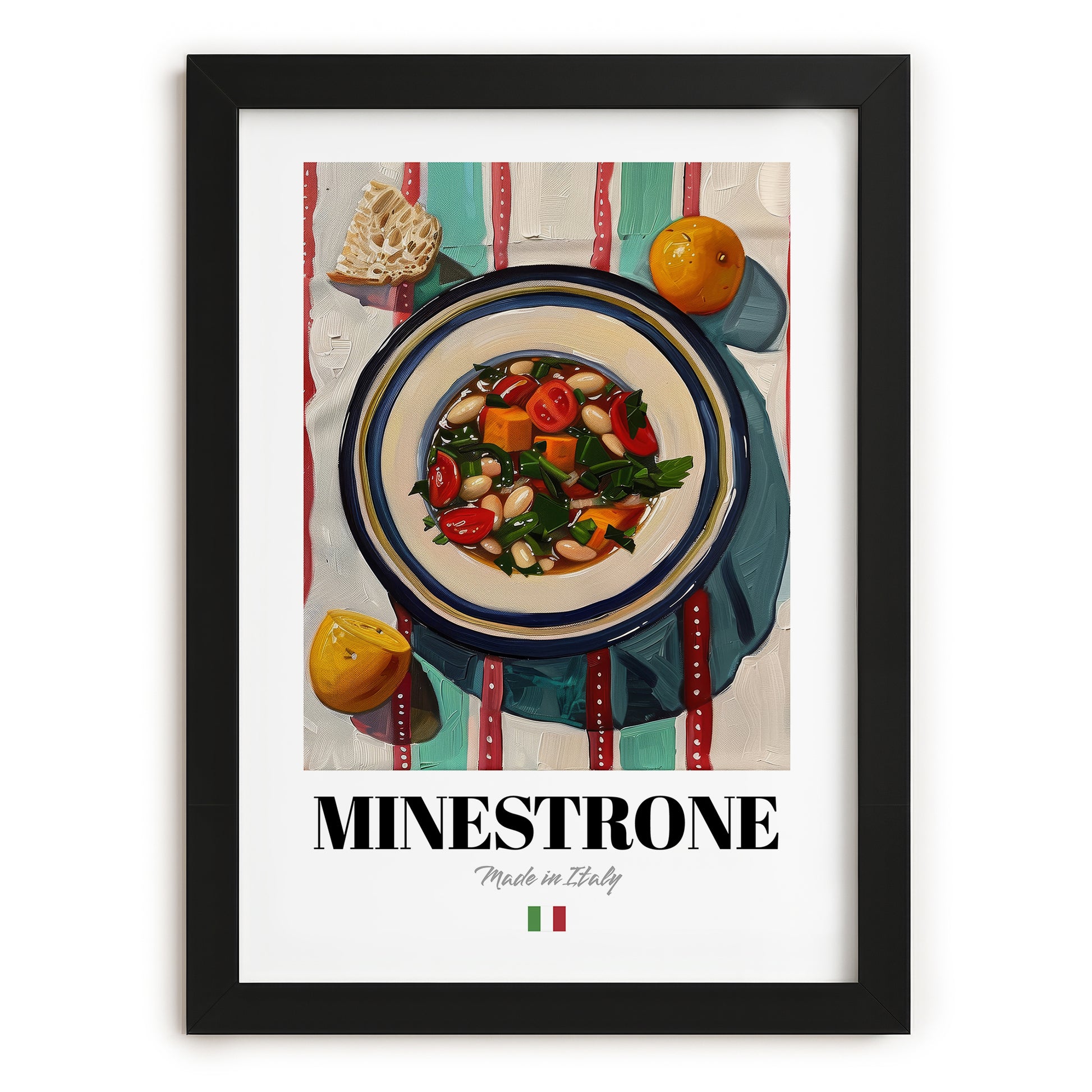 Minestrone – Italian Soup Dish, Café Still Life, in sleek black frame