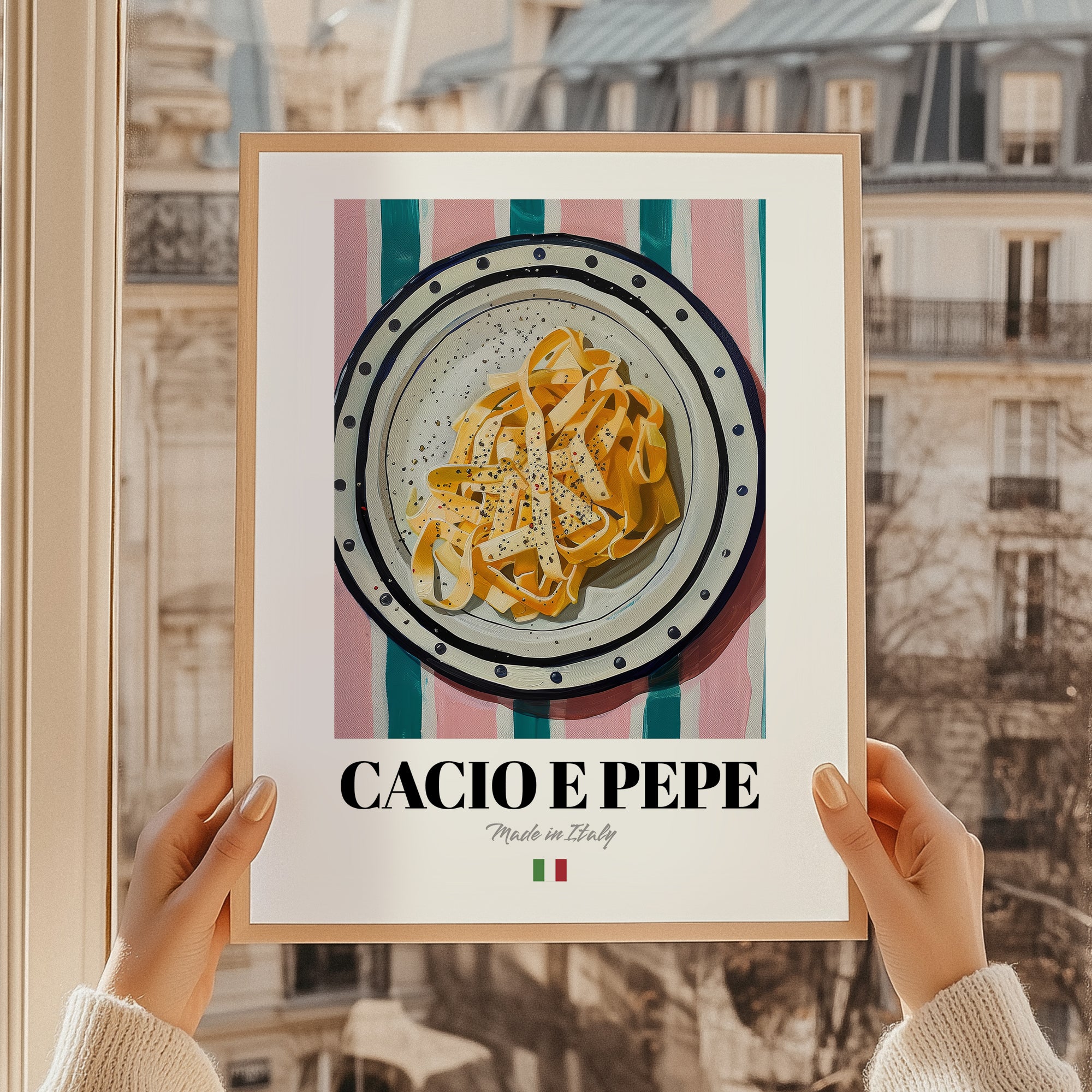 Cacio e Pepe – Italian Pasta, Osteria Still Life, styled in a charming Paris street view