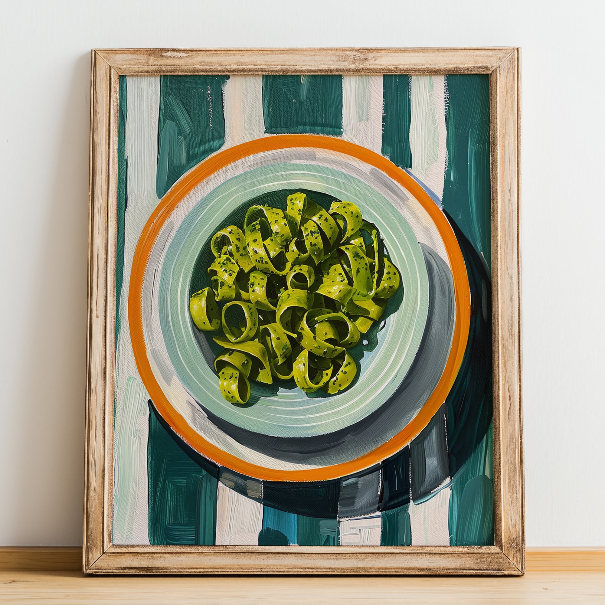 Trenette al Pesto – Italian Pasta, Osteria Poster, no-text version framed in wood