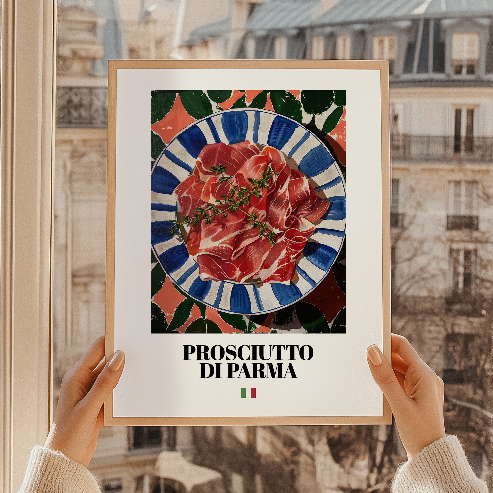 Prosciutto di Parma – Italian Meat Dish, Food Bar Poster, styled in a charming Paris street view