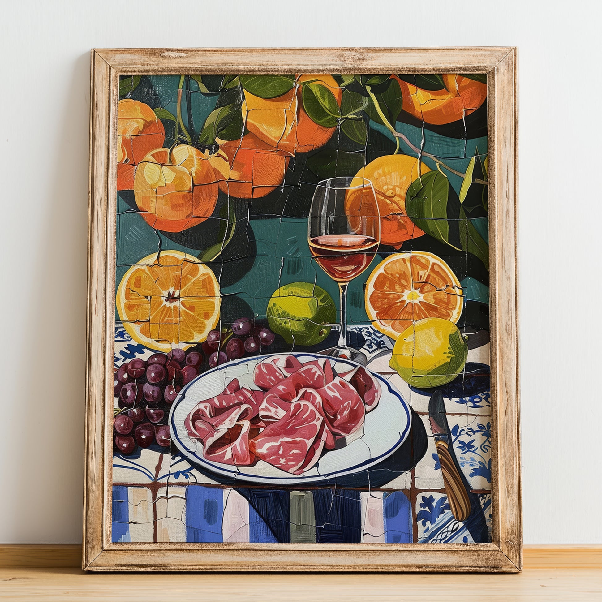 Carpaccio – Italian Meat Dish, Tavern Art, no-text version framed in wood