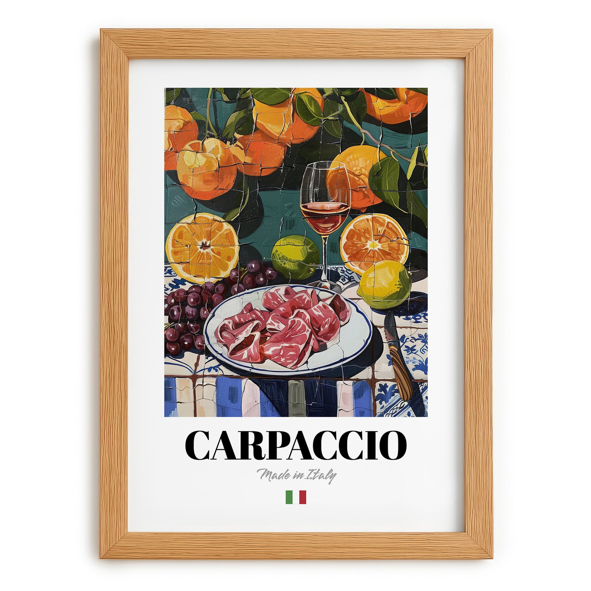 Carpaccio – Italian Meat Dish, Tavern Art, set in oak frame