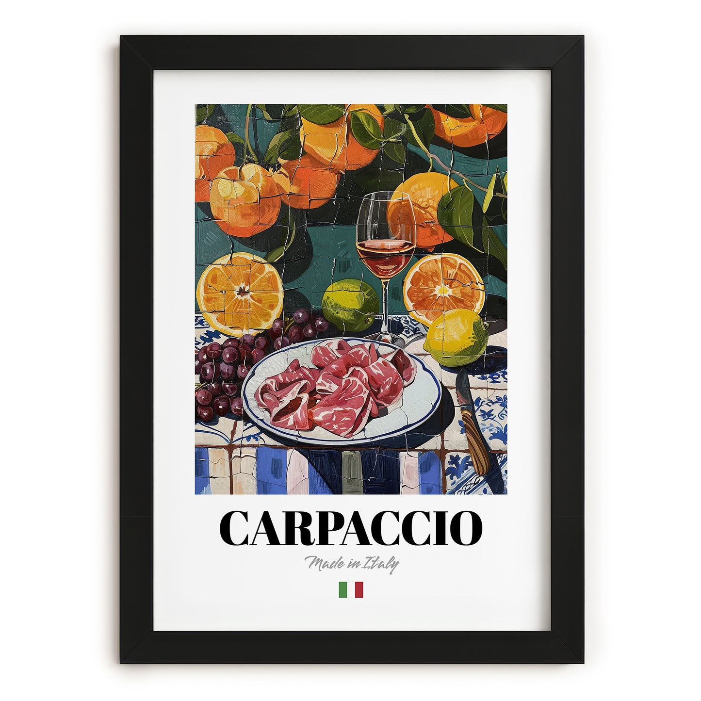 Carpaccio – Italian Meat Dish, Tavern Art, in sleek black frame