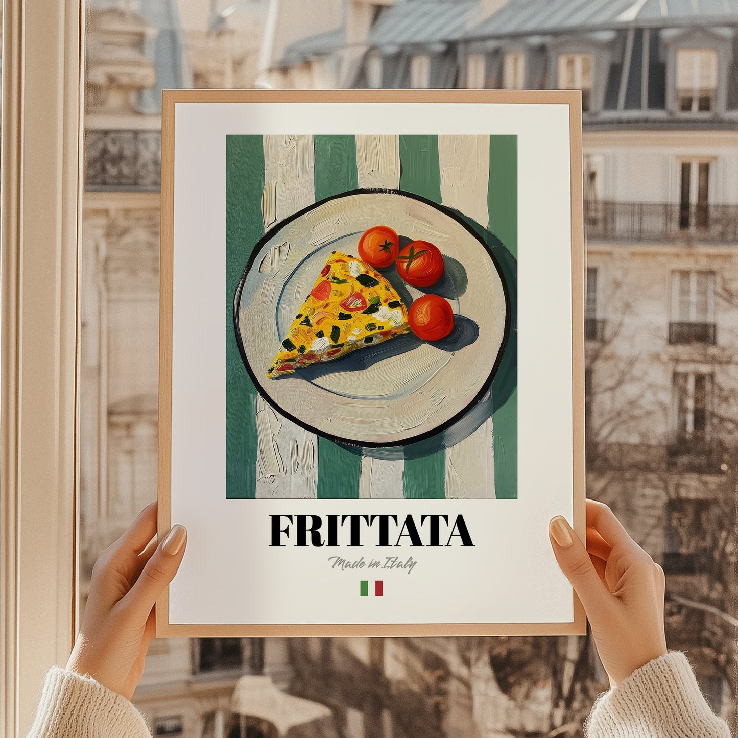 Frittata – Italian Snack Dish, Restaurant Painting, styled in a charming Paris street view
