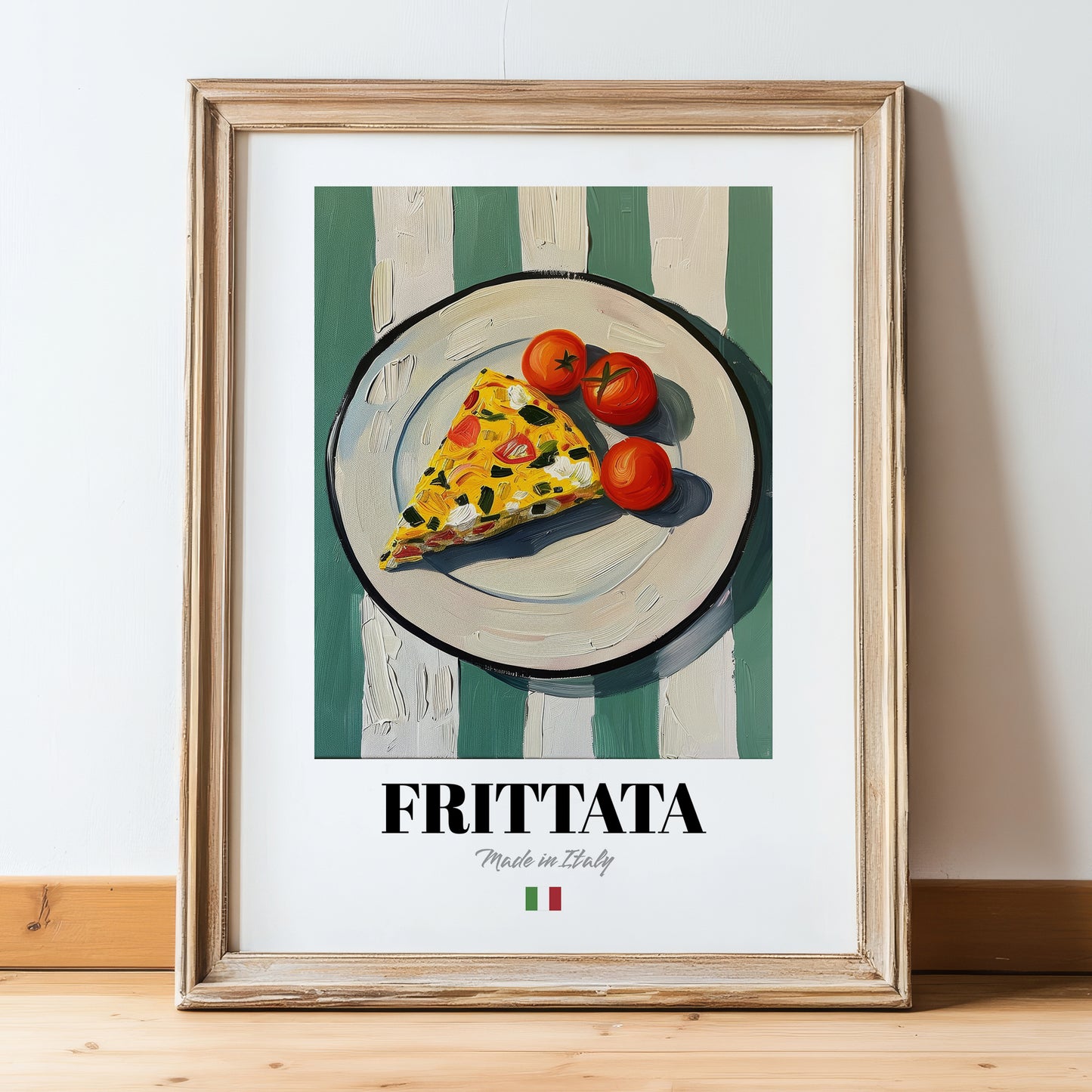 Frittata – Italian Snack Dish, Restaurant Painting, in wooden frame leaning on the floor