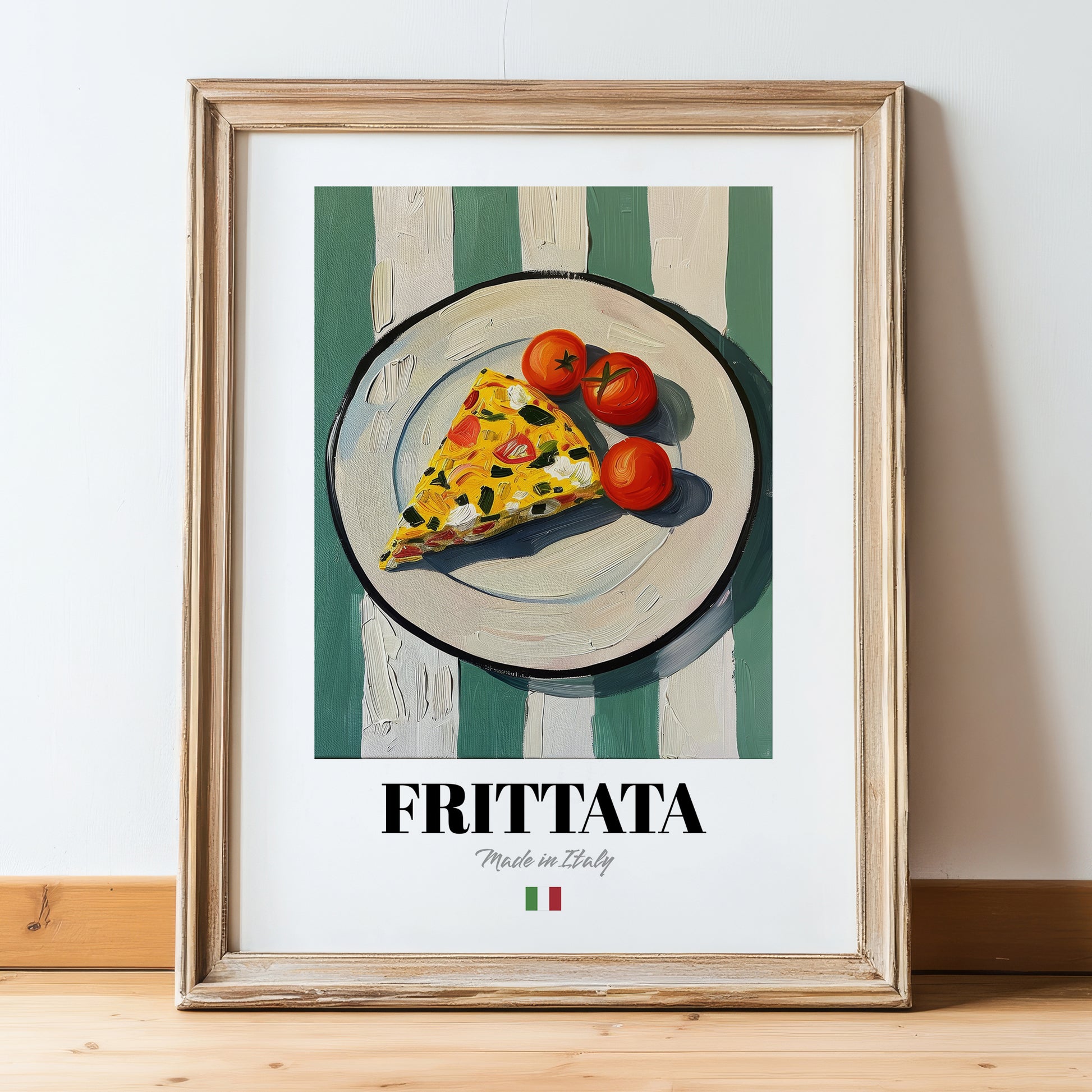 Frittata – Italian Snack Dish, Restaurant Painting, in wooden frame leaning on the floor