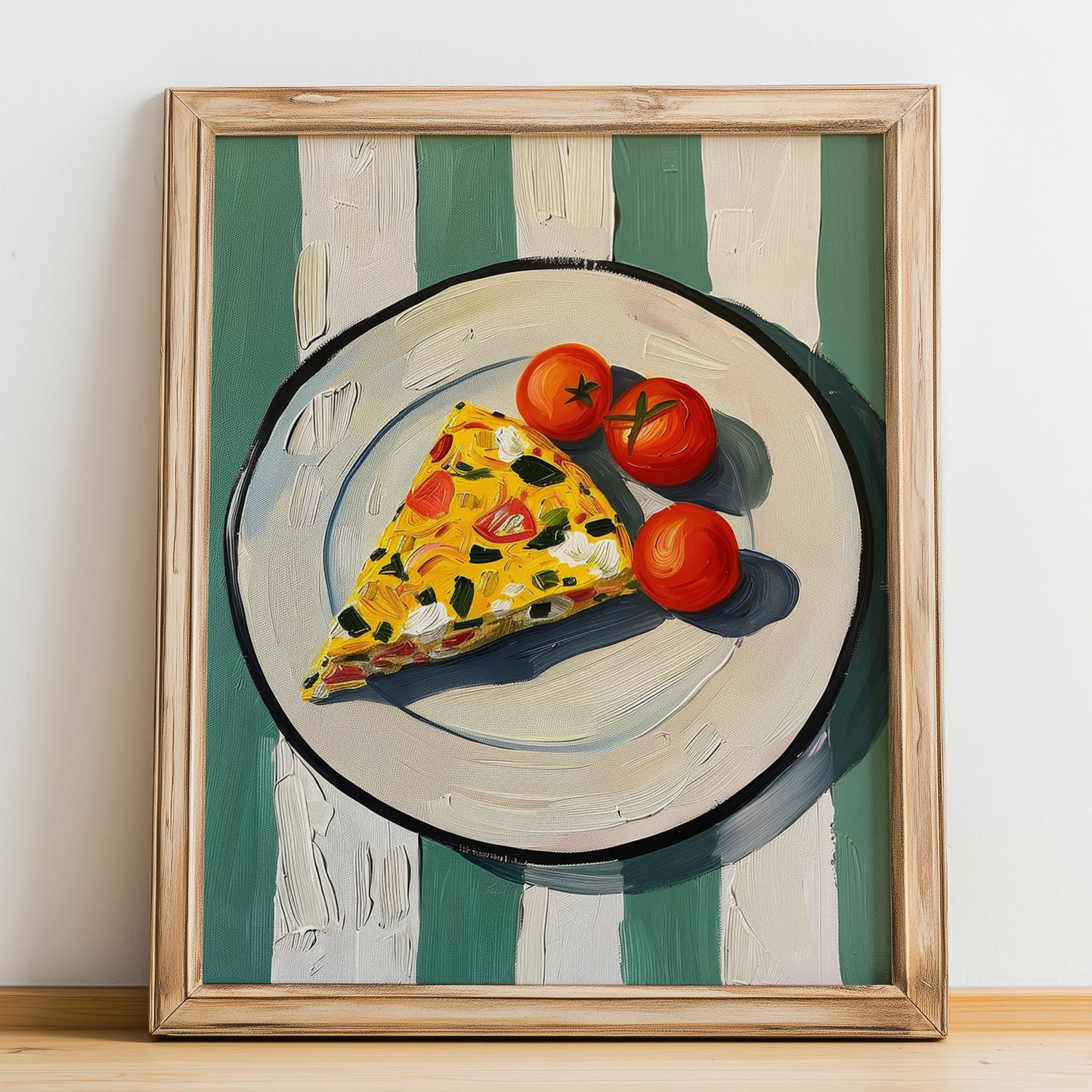 Frittata – Italian Snack Dish, Restaurant Painting, no-text version framed in wood