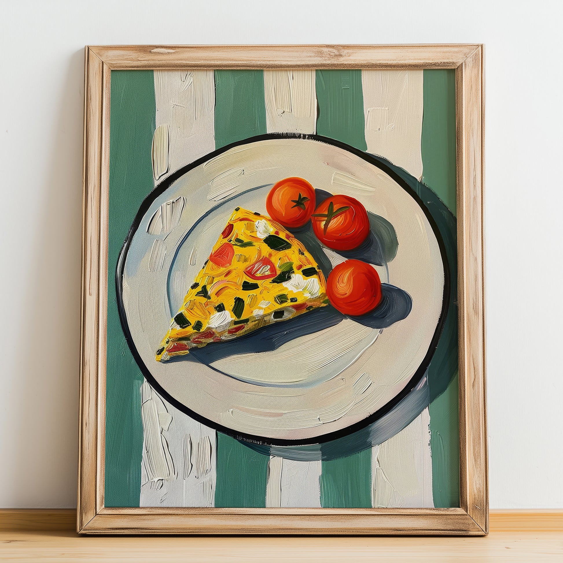 Frittata – Italian Snack Dish, Restaurant Painting, no-text version framed in wood