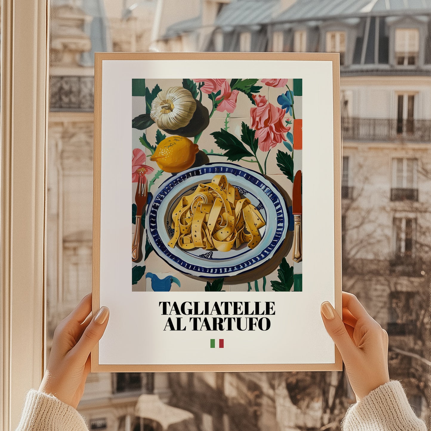 Tagliatelle al Tartufo – Italian Pasta, Ristorante Painting, styled in a charming Paris street view