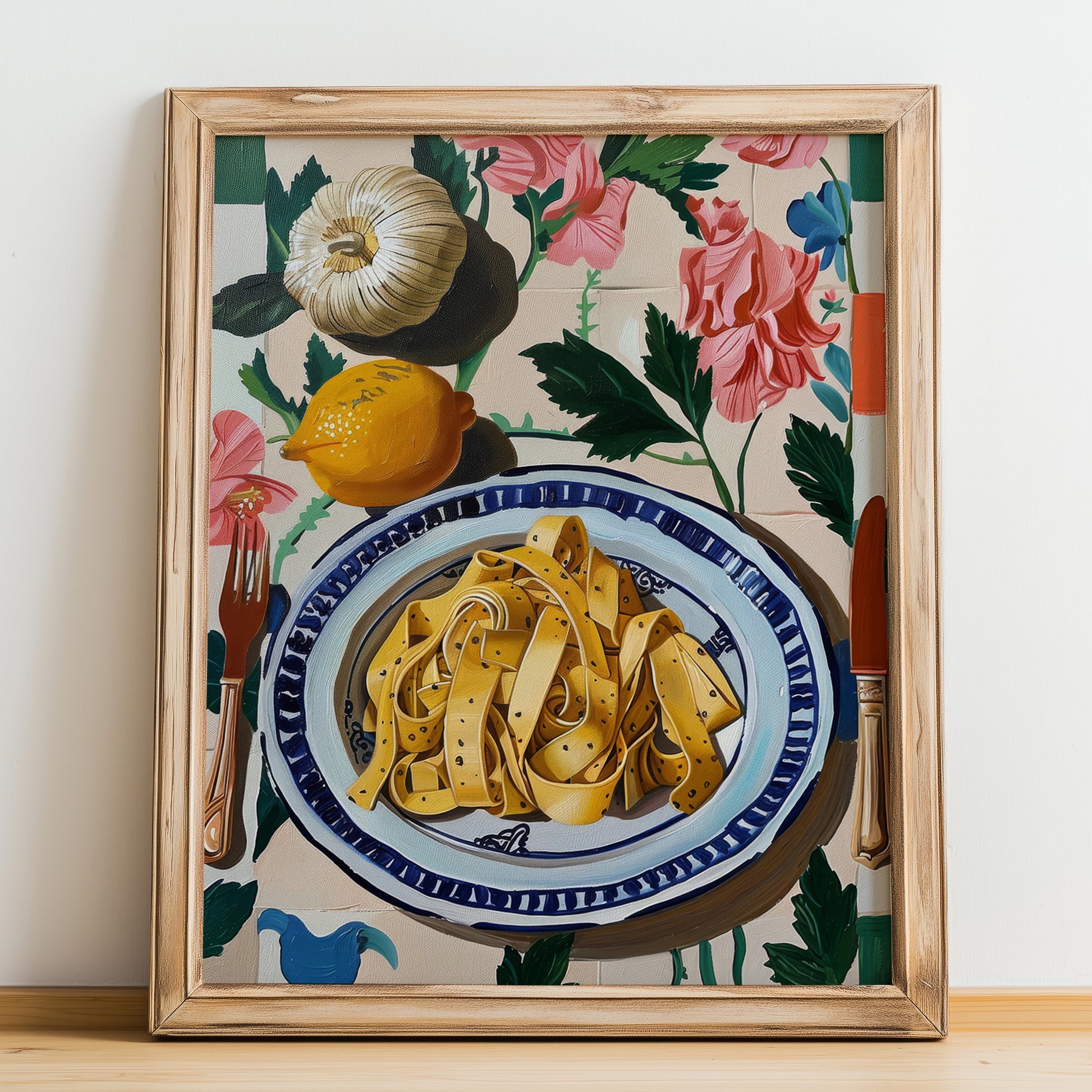 Tagliatelle al Tartufo – Italian Pasta, Ristorante Painting, no-text version framed in wood