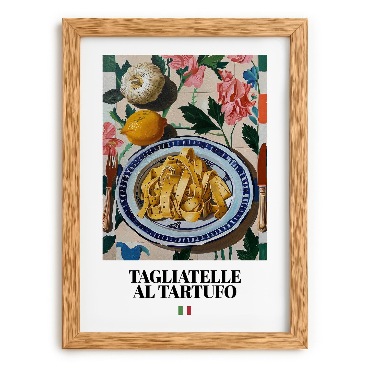 Tagliatelle al Tartufo – Italian Pasta, Ristorante Painting, set in oak frame