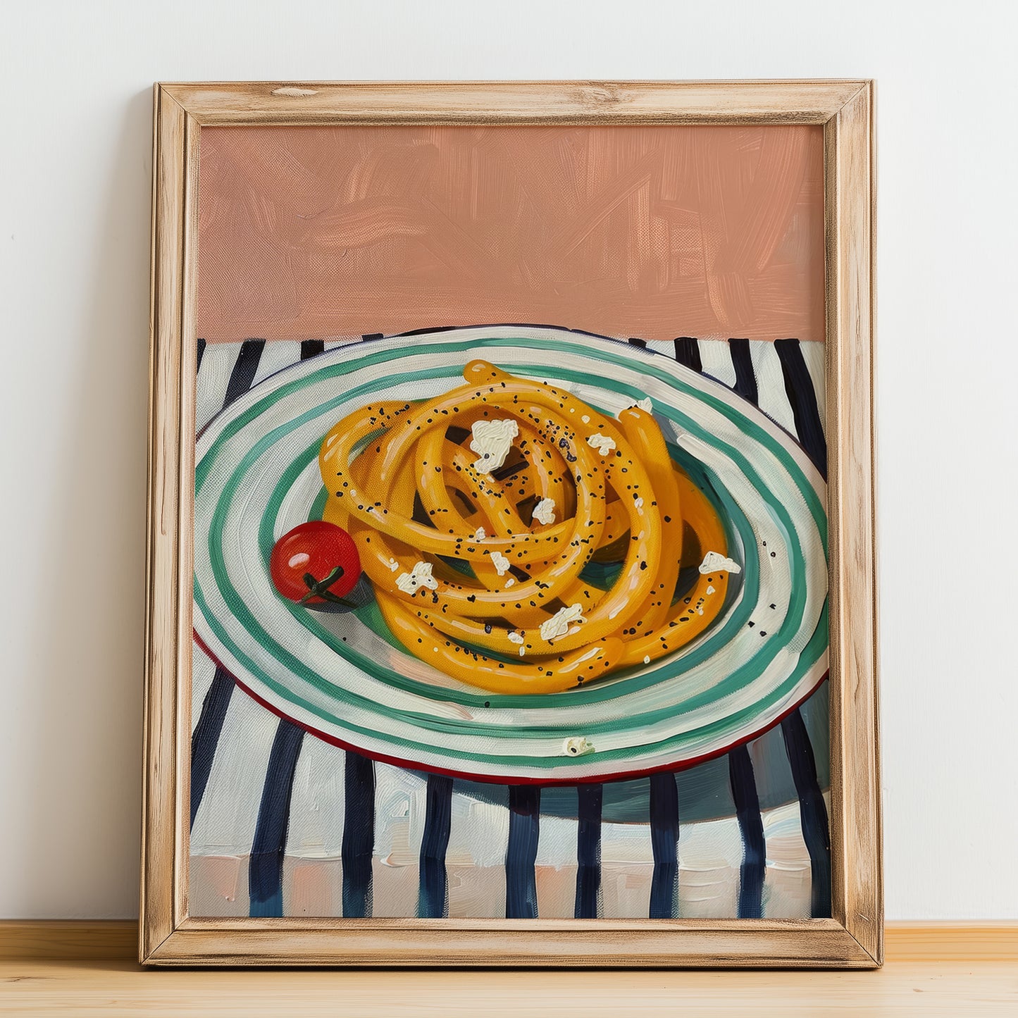 Pici Cacio e Pepe – Italian Pasta, Ristorante Poster, no-text version framed in wood