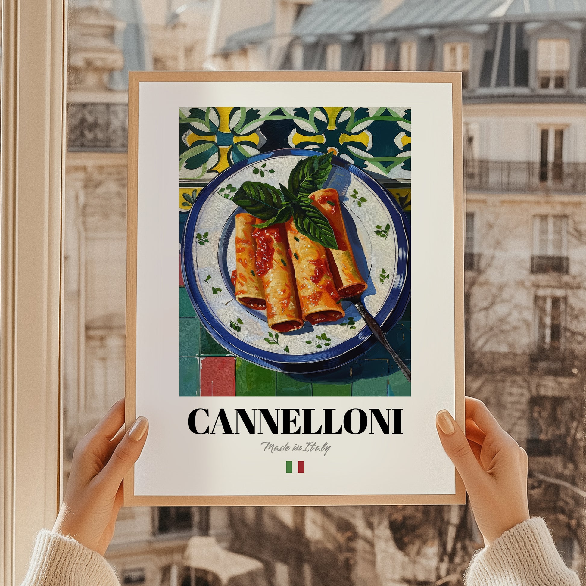 Cannelloni – Italian Pasta, Ristorante Print, styled in a charming Paris street view