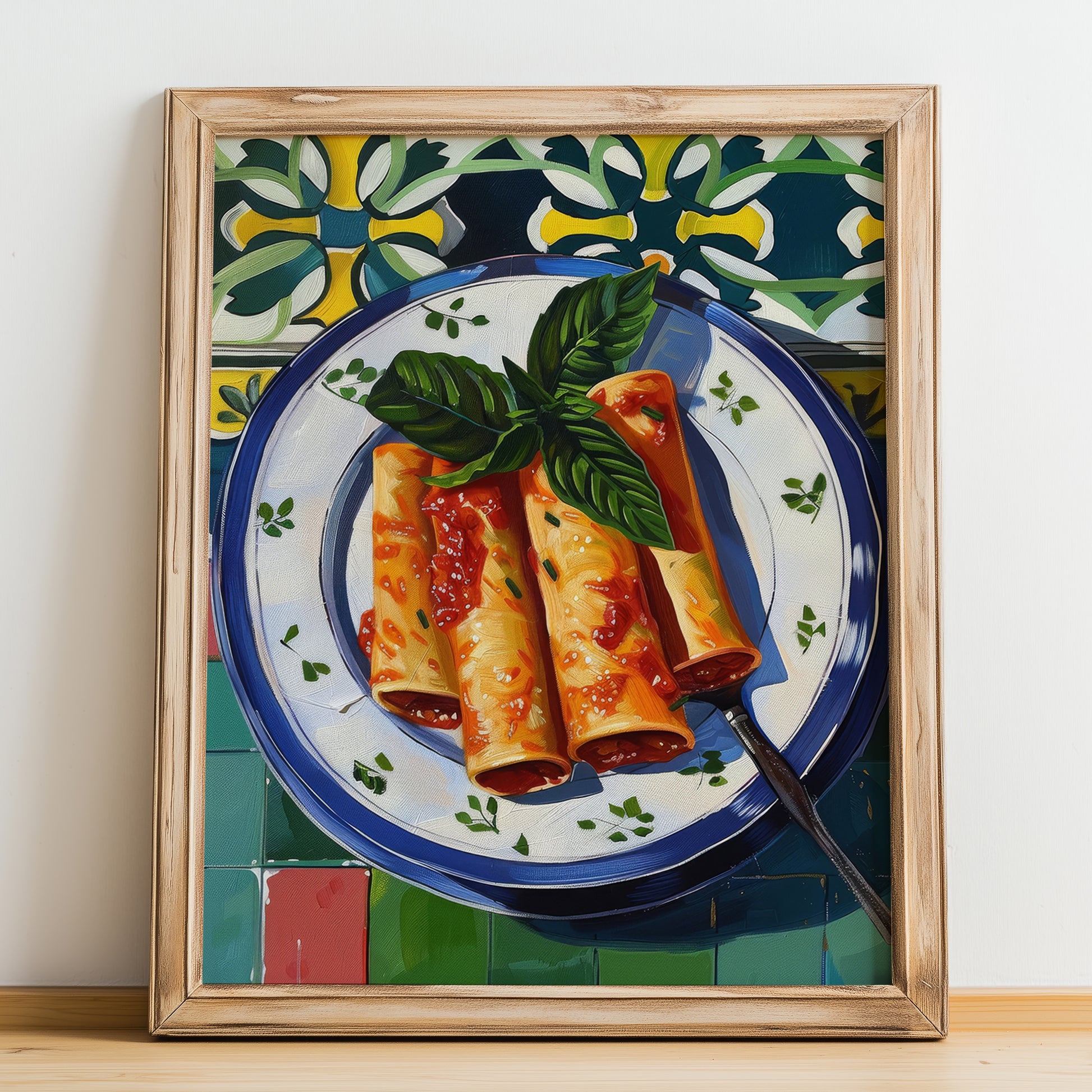 Cannelloni – Italian Pasta, Ristorante Print, no-text version framed in wood