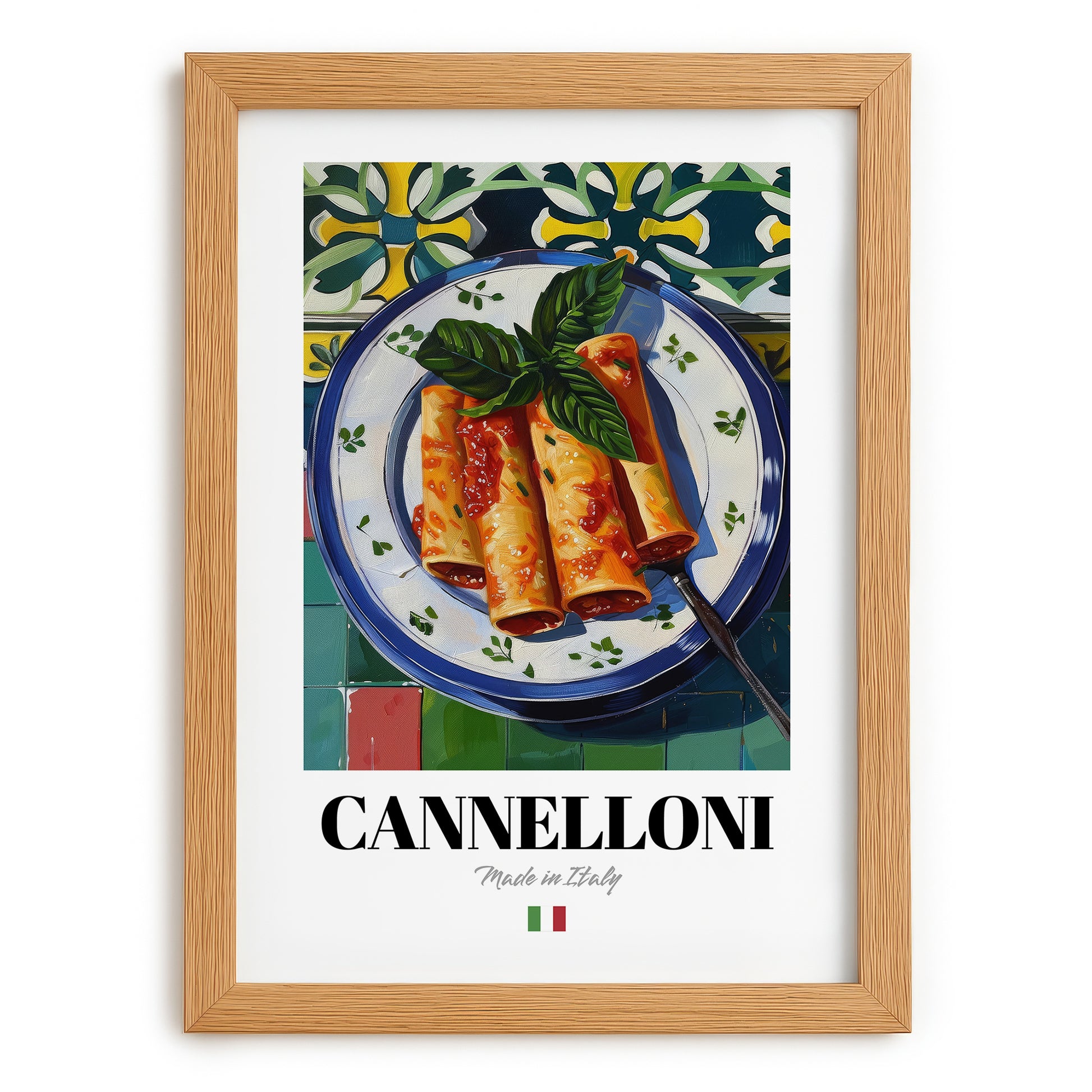 Cannelloni – Italian Pasta, Ristorante Print, set in oak frame