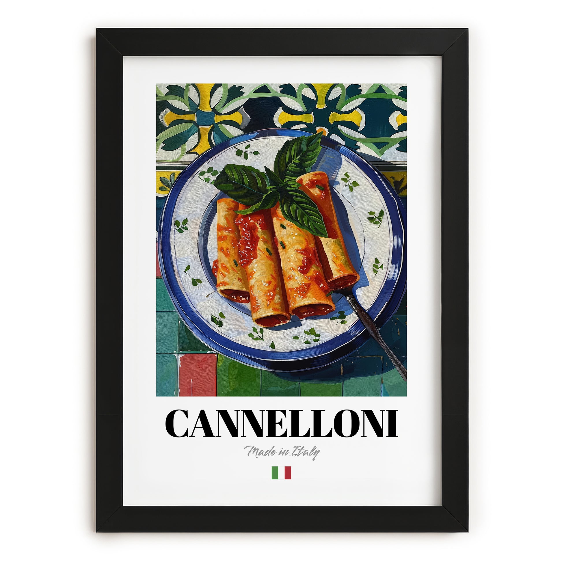 Cannelloni – Italian Pasta, Ristorante Print, in sleek black frame